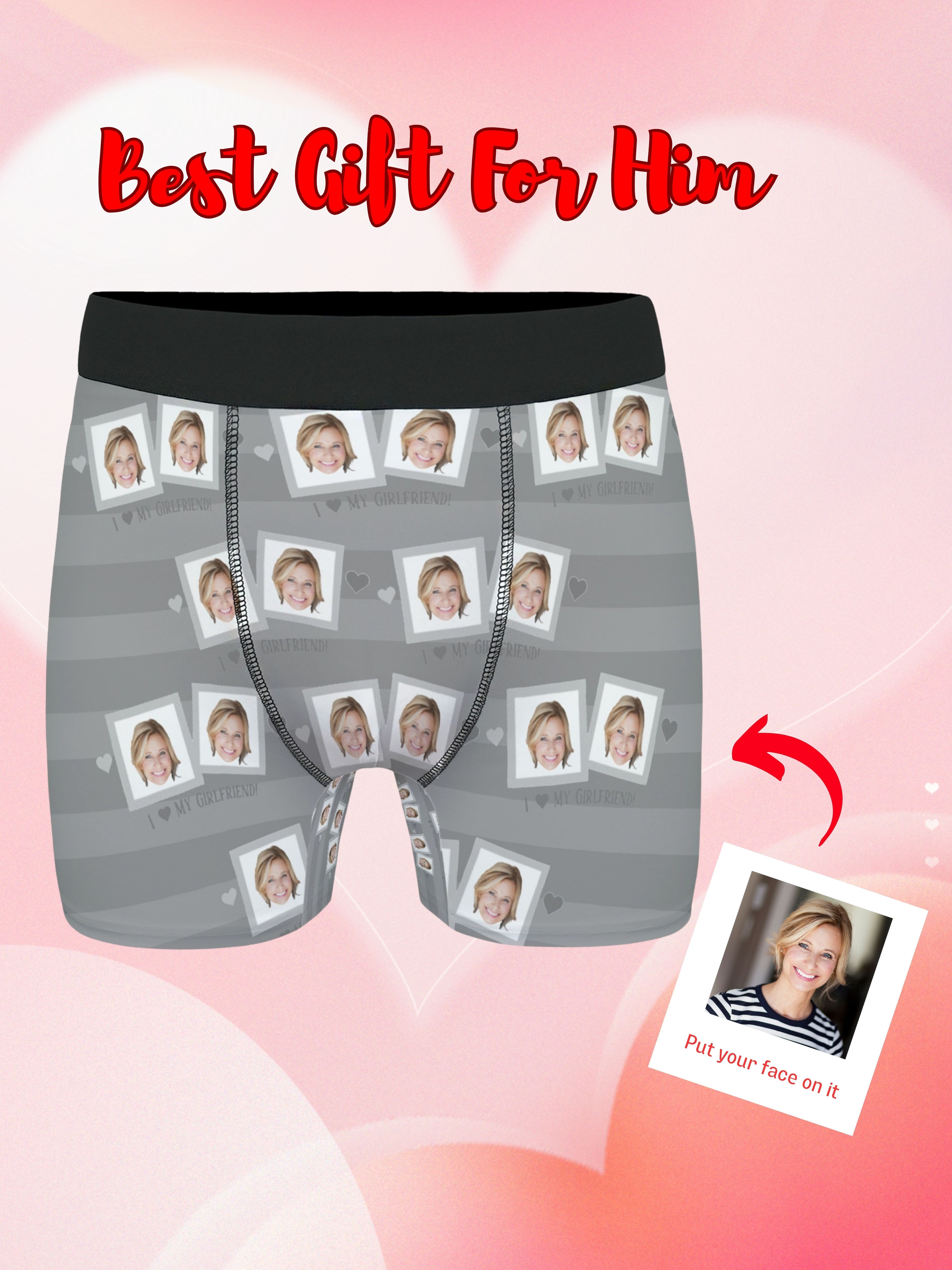 Custom Men's Boxer Briefs with Girlfriend Wife Face Photo Husband Christmas  Gift