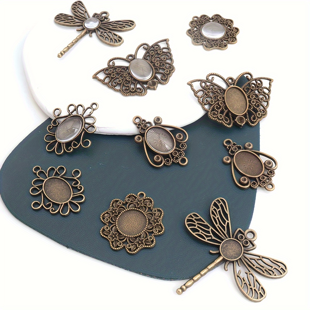 

Butterfly & Dragonfly Zinc Alloy Pendants 10-pack, Vintage Gothic Cabochon Settings For Diy Jewelry Making, Fashion Accessories With Colored Glaze Mosaic, Non-plated For Necklaces, Bracelets, Earrings