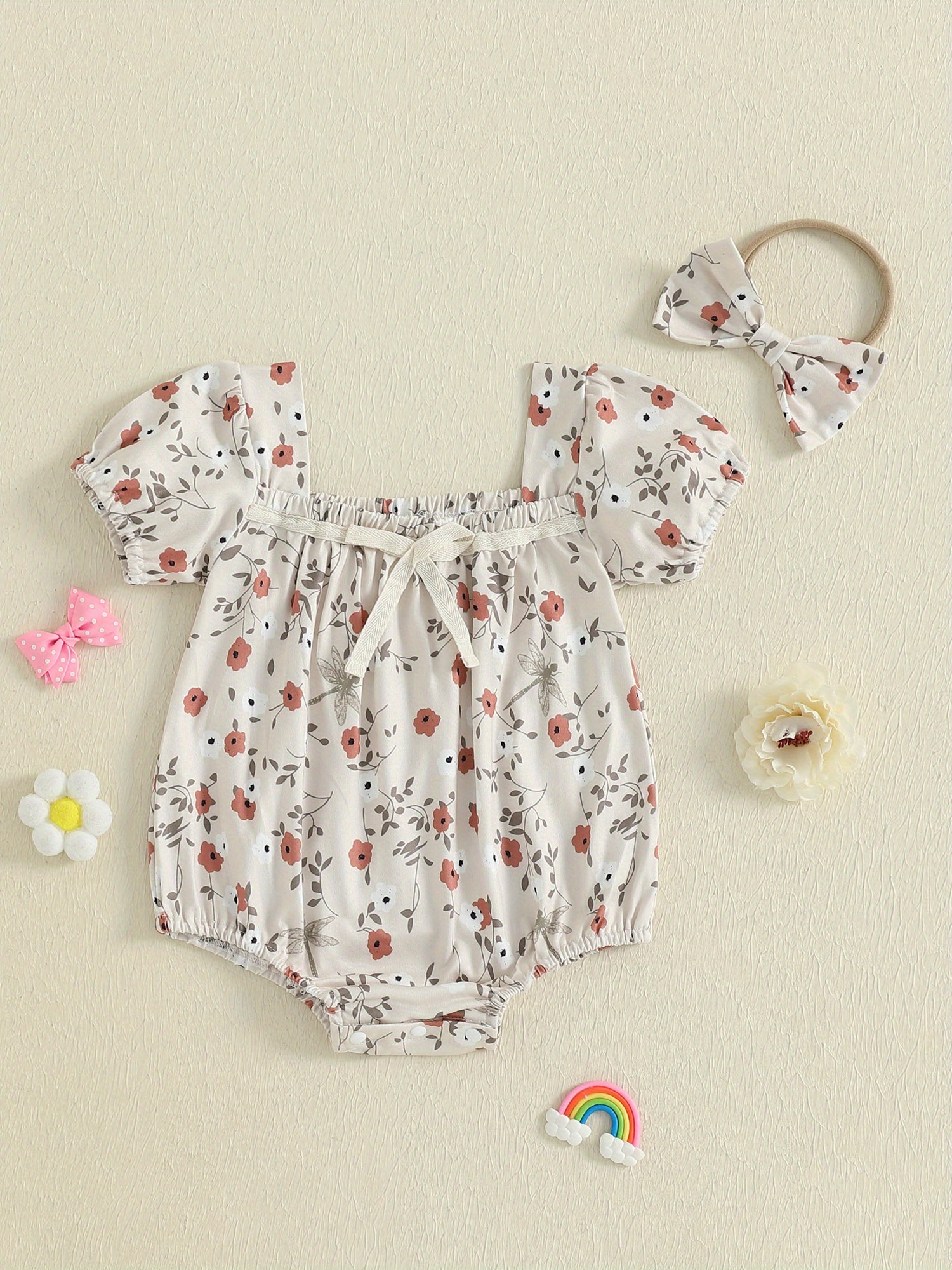 Newborn Baby Girls Floral Romper Bodysuit Jumpsuit Headband Outfits Clothes Set