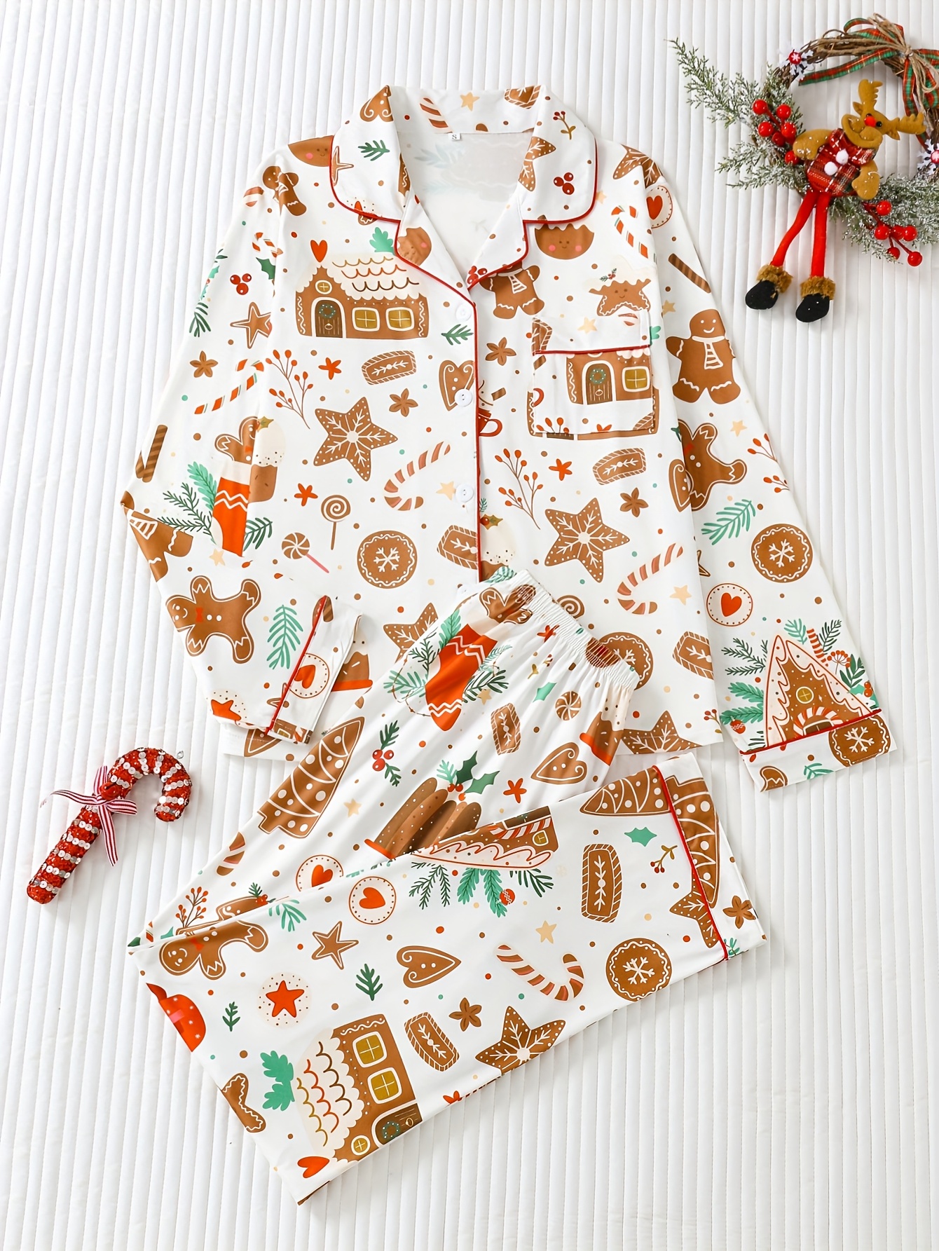 tvådelad vinter och julpyjamas med tryck knäppbar - Temu Sweden
