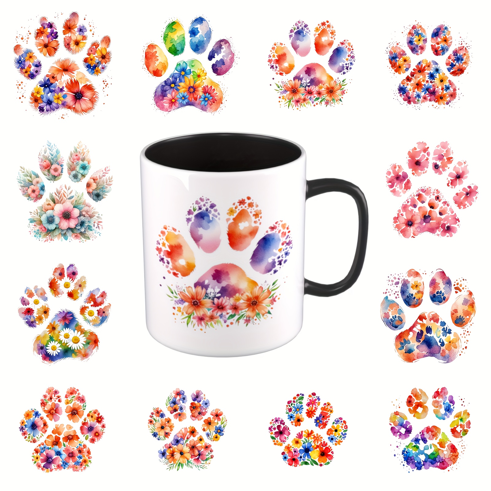 

12-pack Dog Paw Print Uv Dtf Cup Decals - Waterproof Sticker Set For Mugs, Bottles, Laptops - Diy Crafts And Home Decor Plastic Decals - Decorative Transfer Film