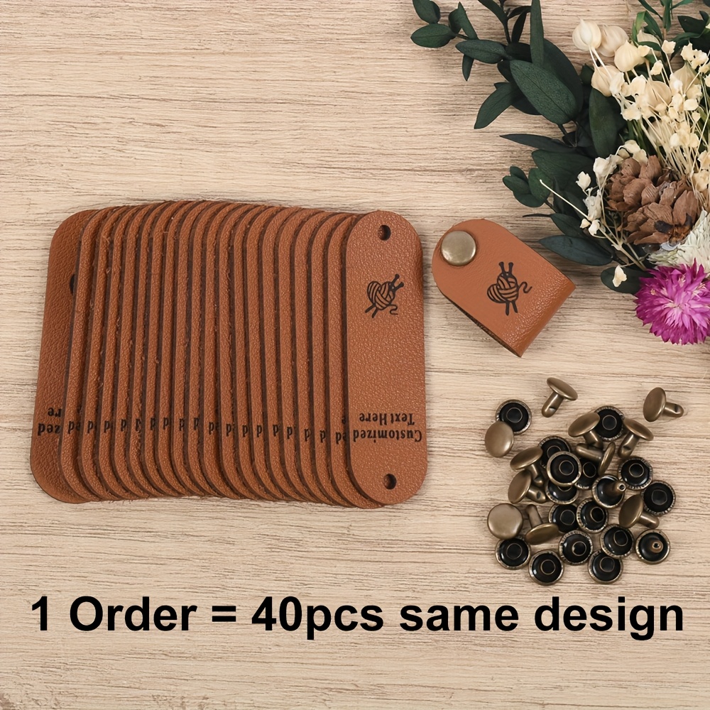 TEMU 40pcs Cpcraz Heart-shaped Leather Tags - Customizable With Personalized Text/labels, Elegant - For Knitting, Bags, Jeans, Wallets - Durable