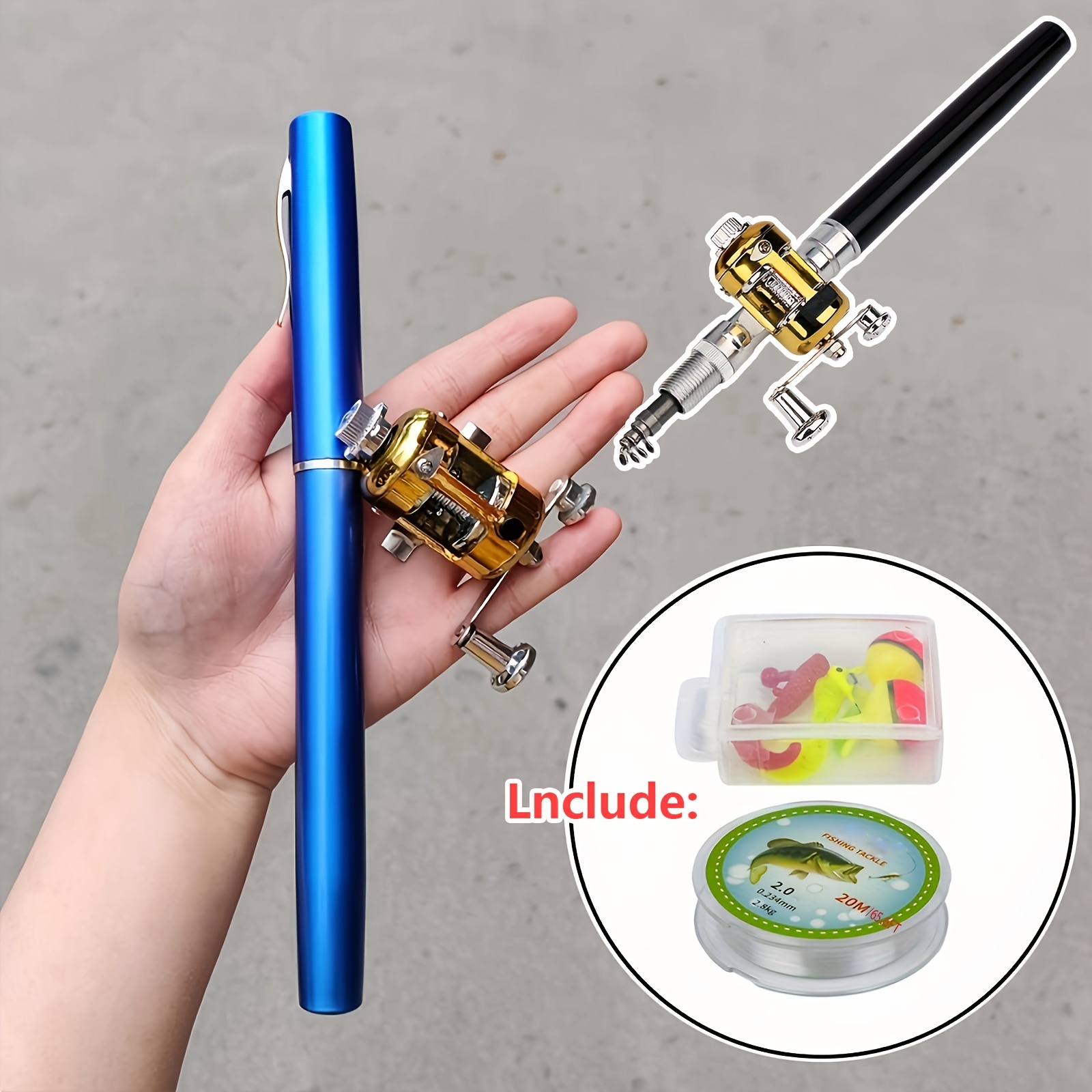 Mini caña de pescar de bolsillo plegable telescópica, bolígrafo portátil  caña de pescar carrete conjunto combinado