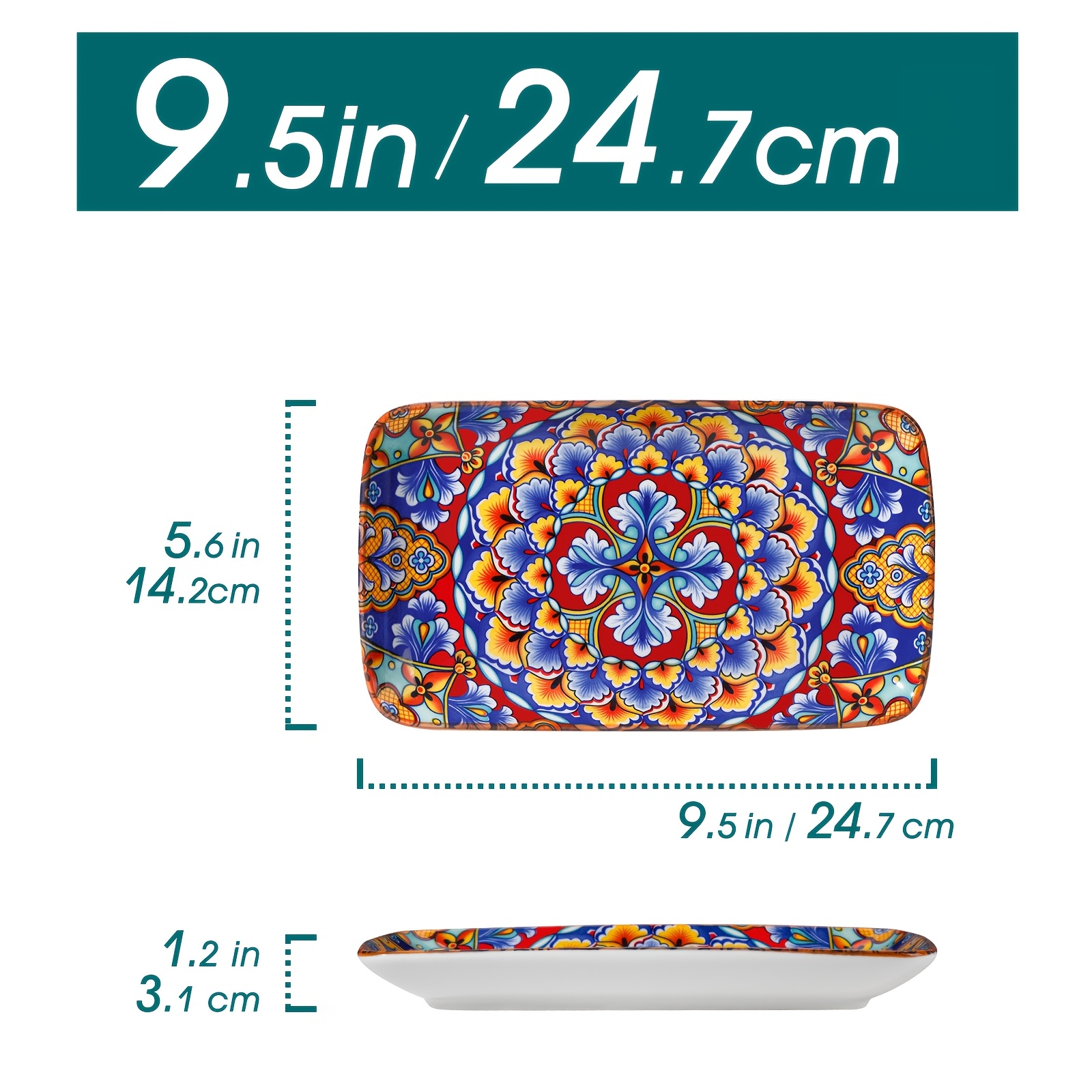 8.5/9.5-inch Rectangular Salad Plates, Dinner Plates, Pasta Dessert Plates For Appetizer, Sushi, Fruit - Microwave/oven/dishwasher Safe, Set Of 6