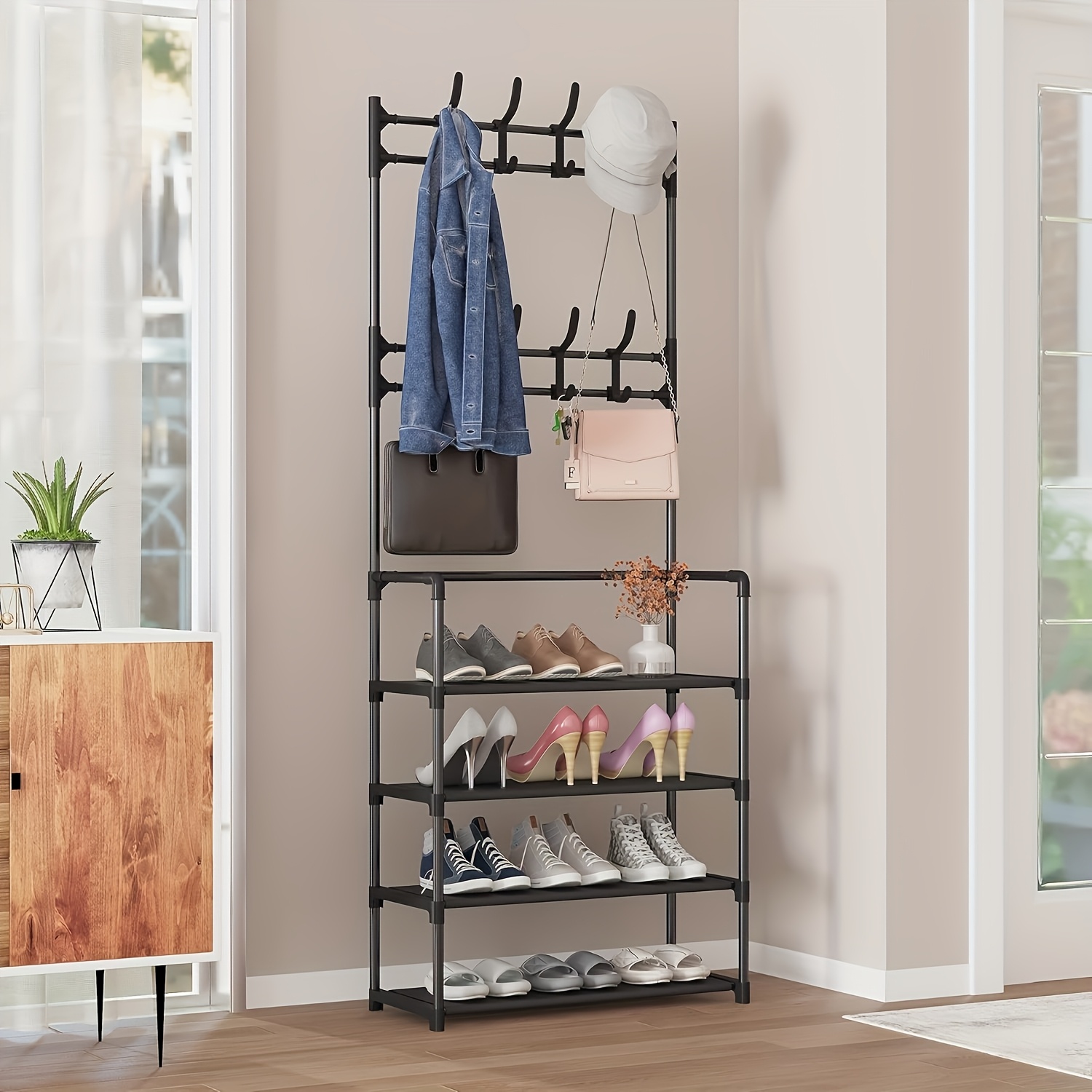 4-5 Tier Shoe Rack - Space-Saving, Easy Assembly, Durable Design for Entryway And Bedroom, Minimalist Style, Efficient Sneaker Storage, Shoe Storage Solution | Modern Shoe Rack | Durable Construction, Dorm Entrance Storage Rack for Shoes And Hats