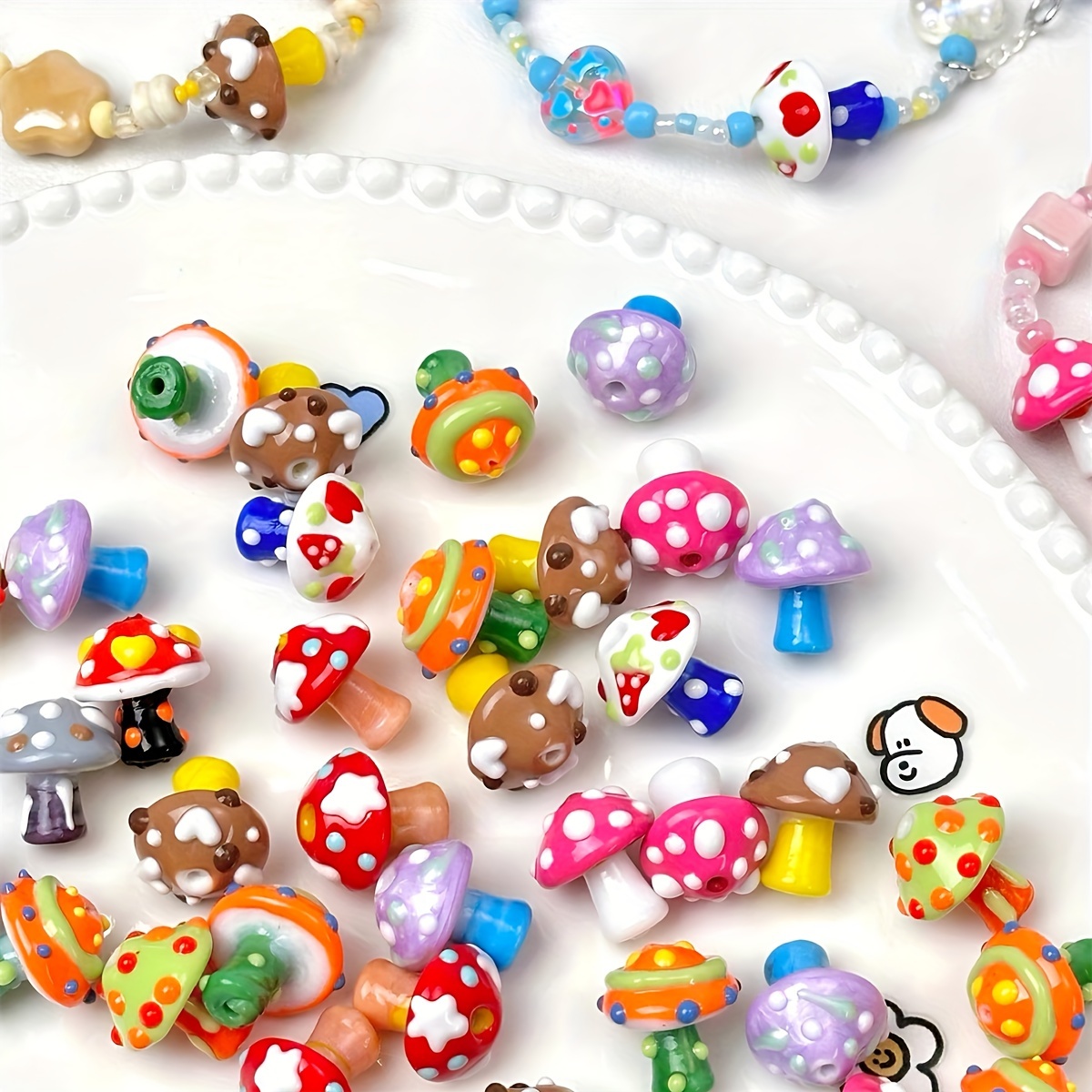 

Cute Glass Mushroom Beads 3-piece Set - Assorted Hand-painted Beads For Diy Bracelets, Necklaces, Earrings, Phone Charms - Fruit Detail Charms For Jewelry Making