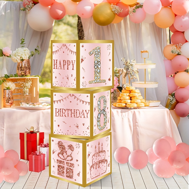 18th Birthday Party Decorations 3Pcs Pink Paper Boxes with Balloon  Display, Happy Birthday Cake Design, No Electricity Needed Party Supplies  for G - Main Image