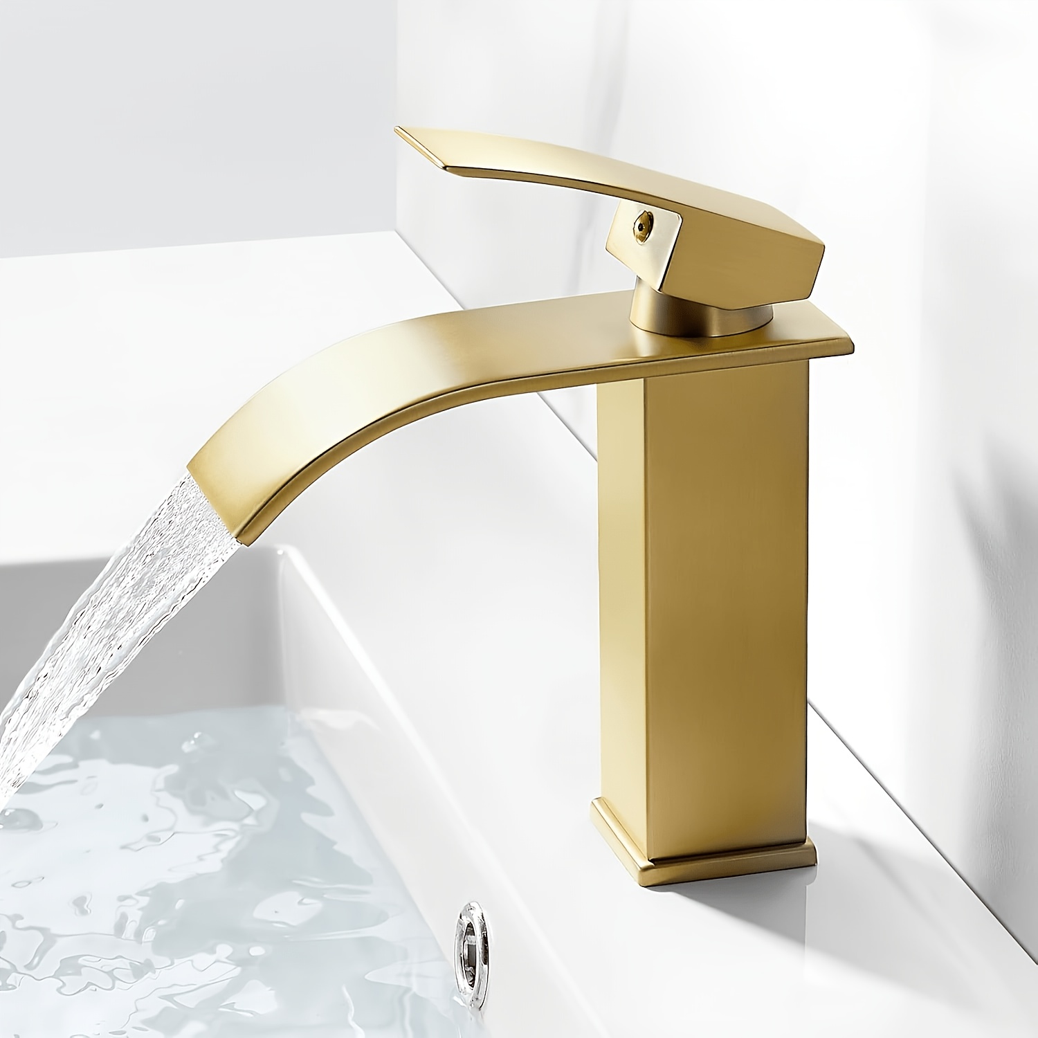 Waterfall Bathroom Faucet 1 Hole Single Handle Brushed Nickel Stainless Steel Modern Basin Mixer Tap 3 Hole Deck Plate Rv Basin, Matte Black