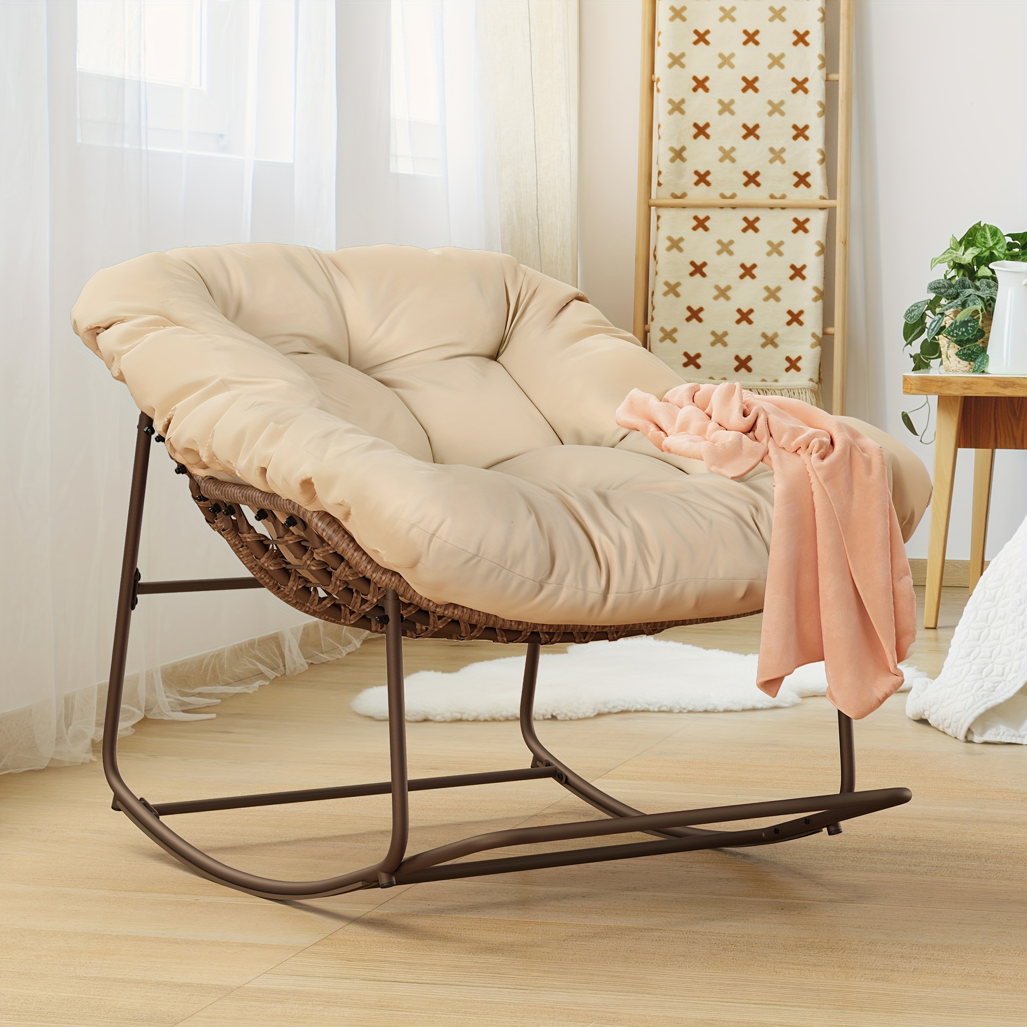 Rocking Papasan Chair Outdoor Wicker Oversized Saucer Chair - Temu