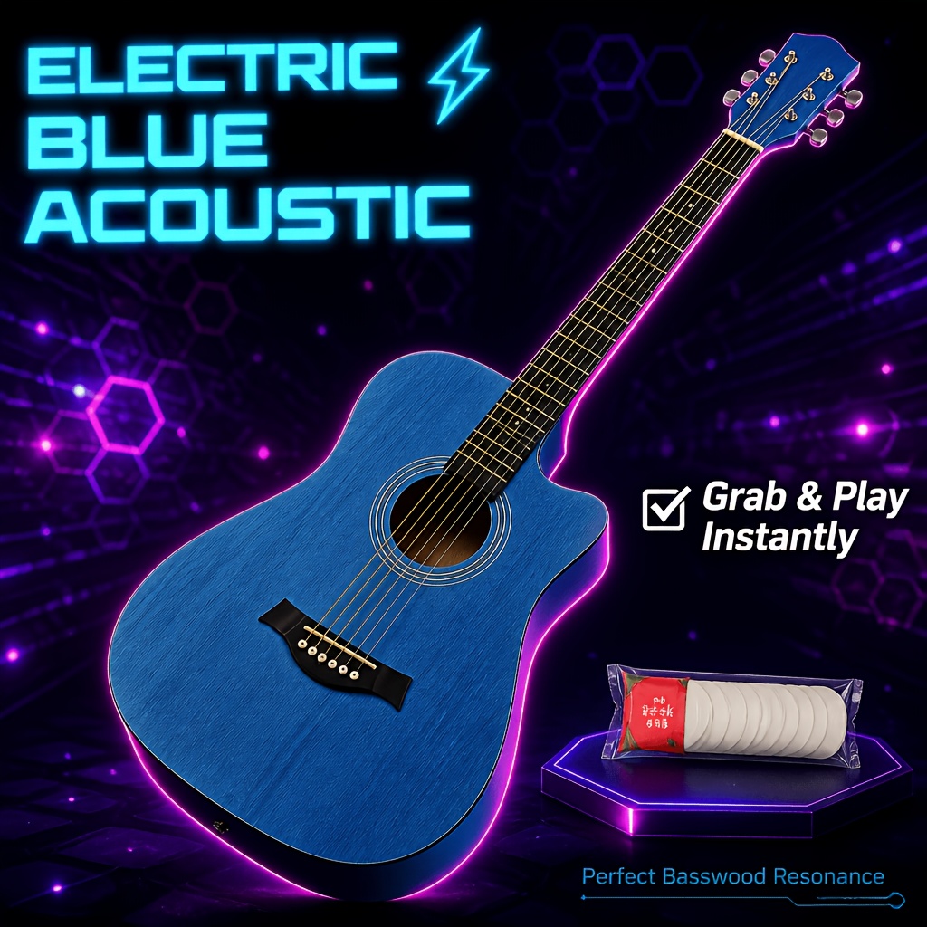 38 Inch Basswood Acoustic Guitar, with Compressed Towel, 5 Matte... product image 12