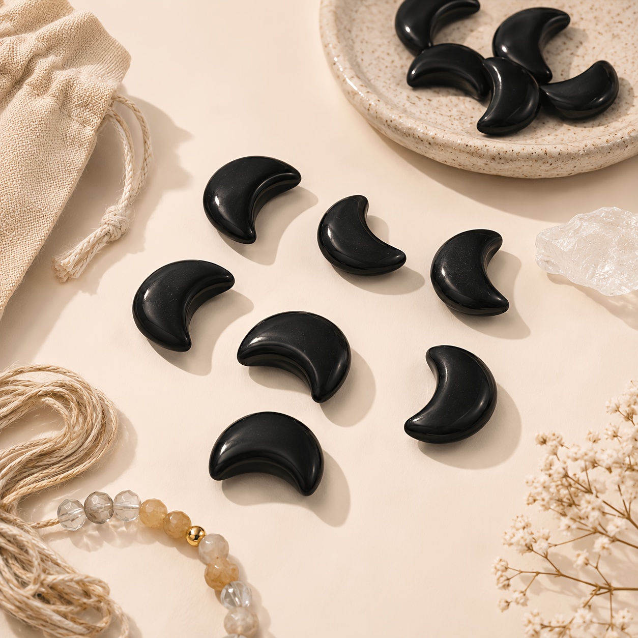 20mm Black Obsidian Crescent Moon Polished Stones for Crafts