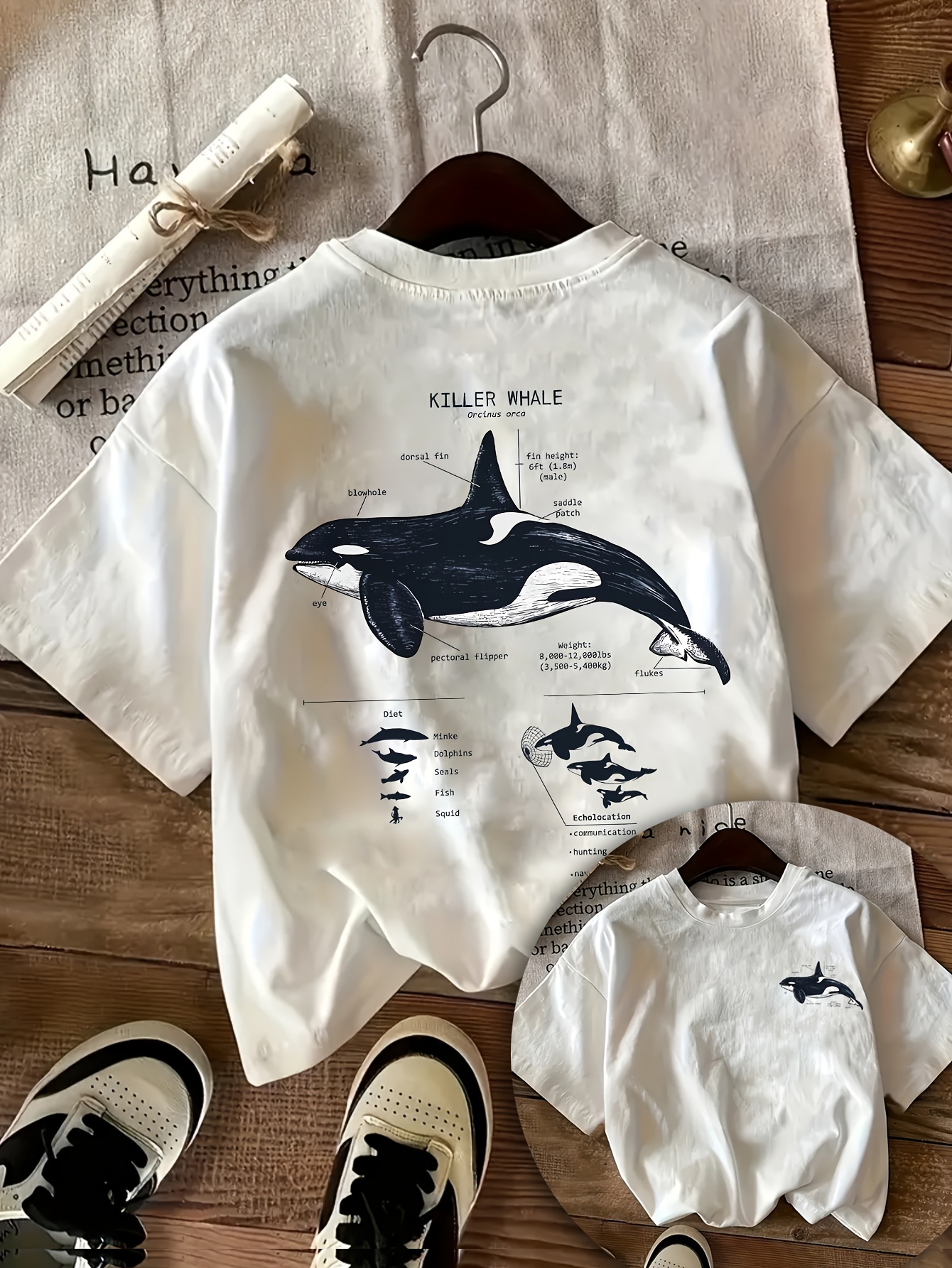 【DEARMINE】Whale Spray T-shirt Whale Embroidery Shirt, All is Whale Tee, Embroidery Shirt