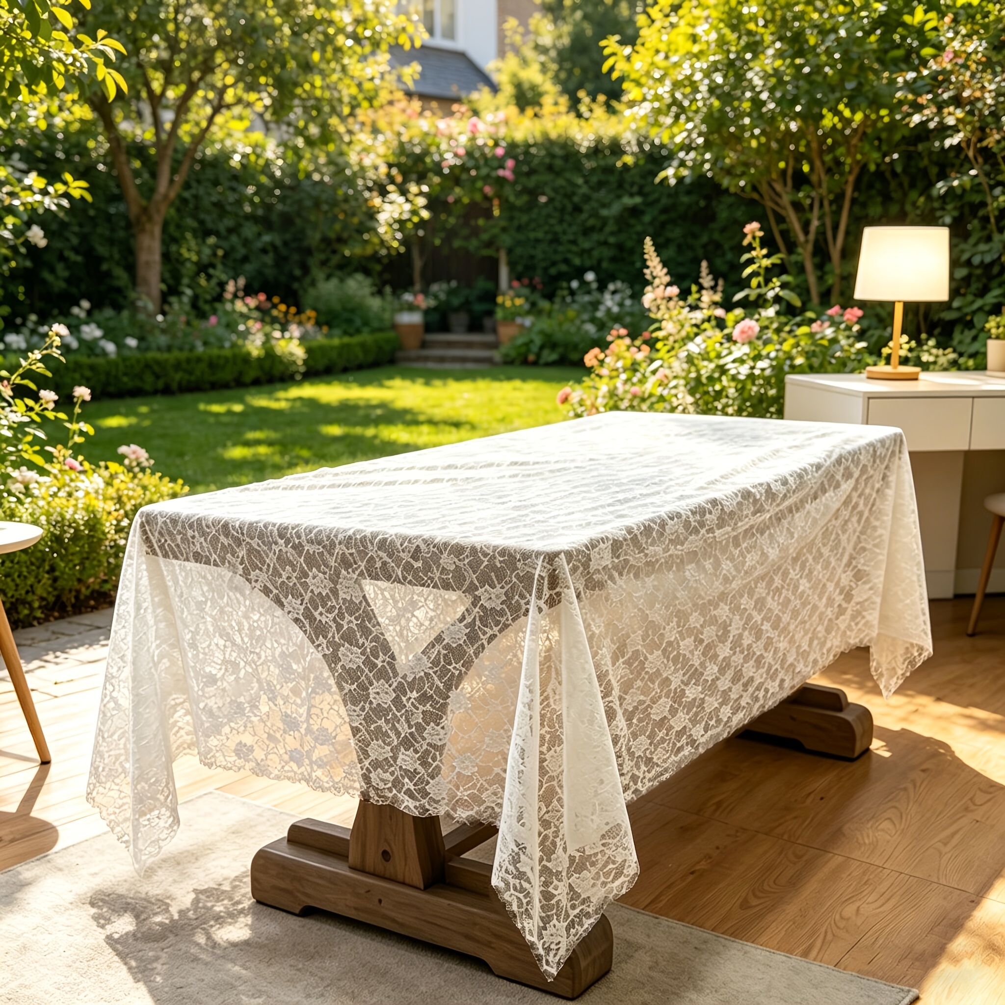 TEMU 1pc White Sheer Lace Tablecloth, Bohemian Country Style Gauze Table Runner Ideal For Wedding, Thanksgiving, Or Valentine's Day Table Decor