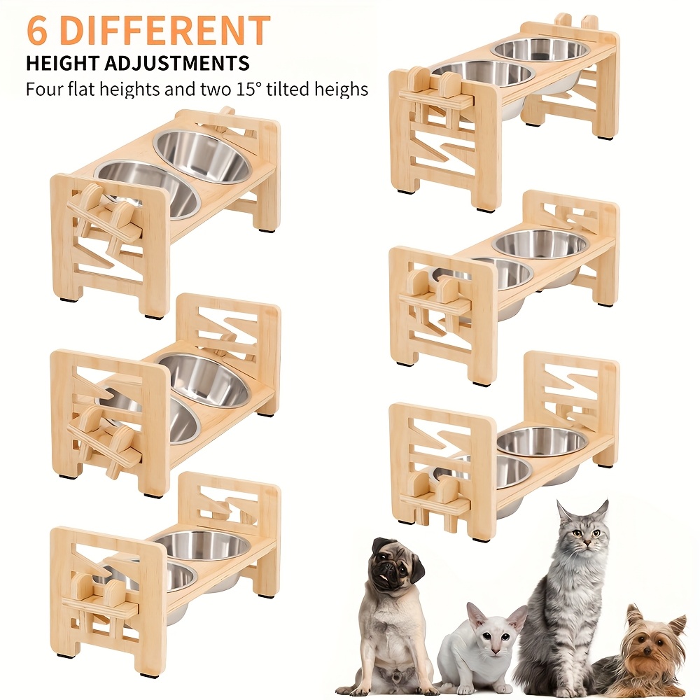 Elevated Dog Bowls, Adjustable Raised Dog Bowl Stand for Small Puppy and Cats, Sturdy Pet Food Feeder with 2 Stainless Steel Dishes