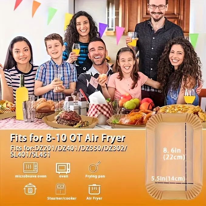 100 200 500pcs non stick air fryer disposable paper mat rectangular non stick sheepskin baking paper suitable for dz201 dz401 dz550 fryer air fryer accessories oil and waterproof kitchen accessories baking supplies christmas best for christmas thanksgiving Product details 3