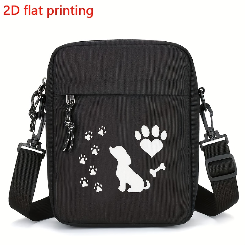 Adjustable Shoulder Strap, Zipper Closure, Stylish Black Oxford Fabric Design, Durable Polyester Lining, Casual Crossbody Bag With Dog Paw Print Pattern, Suitable For Daily Essentials