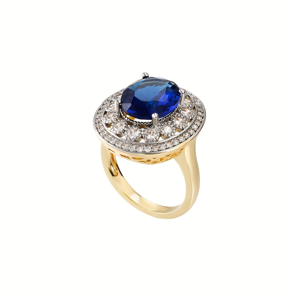 Two Tone Zirconia Oval Earrings & Ring Set 14K Golden Plated