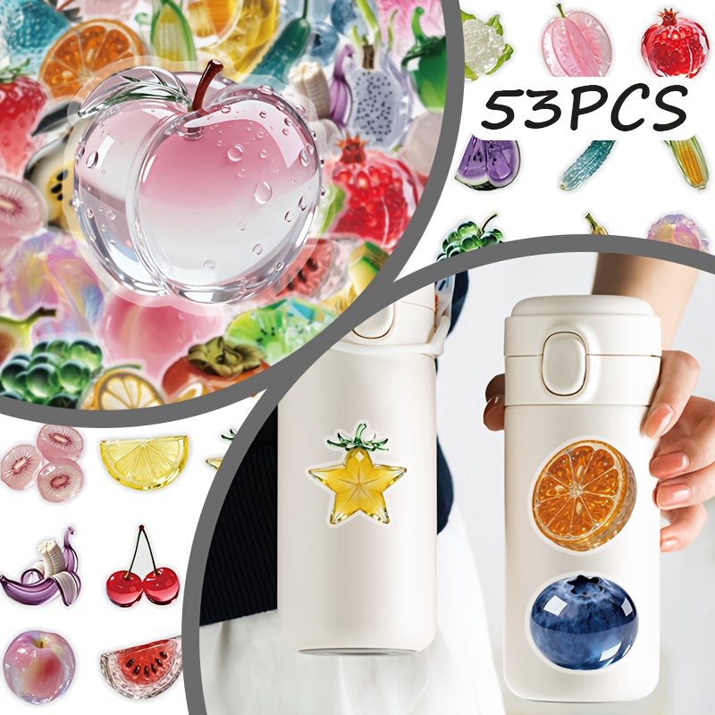 Image of 53pcs Crystal Fruit & Vegetable Suitable For Diy Crafts, Transparent Fruit Tape With Realistic Berry, Citrus,, Flower, Root Vegetable Decals For Scrapbooking, Laptop, Phone Case, Water, Fridge Decor -