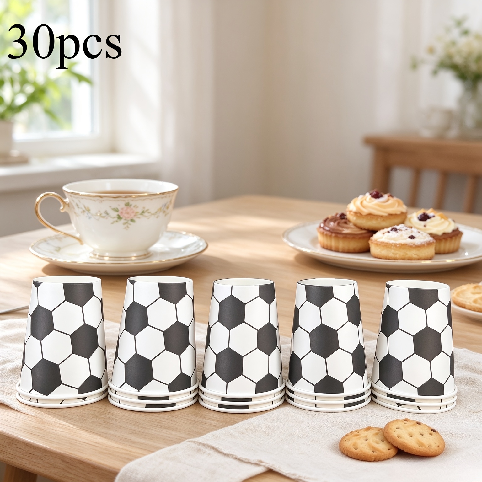 Image of 30pcs For Party Football Paper Cups For Party Celebration - Sports Themed Multicolored For Party Cups - Cups For Happy Birthday Decoration, For Party Supplies, Decorations