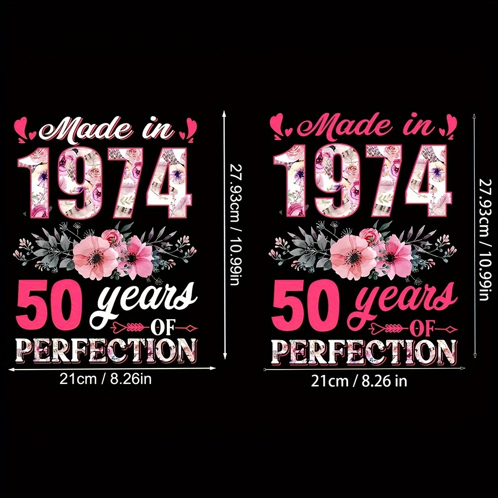 1974 Floral 50th Birthday Pattern Transfer Stickers Diy - Temu