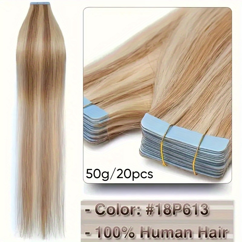 Tape In Hair Extensions Human Hair Real Human Hair Tape In Extensions Straight Highlight Seamless Human Hair Extensions For Women 50g/ Pack 20pcs