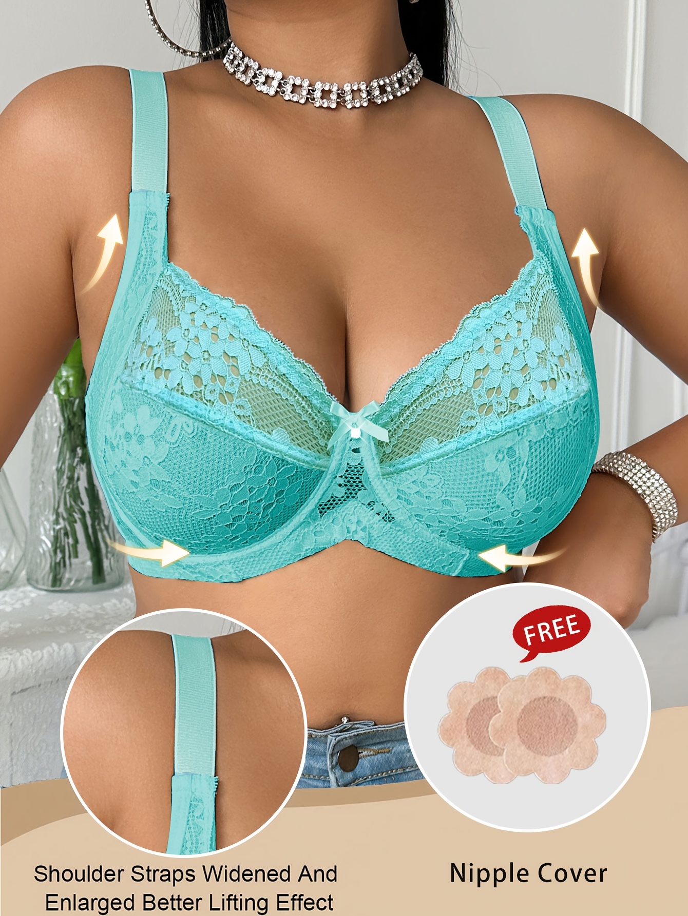 [Sexy Plus-Size Bra] Lace-Trimmed Plus-Size Women's Bra | Casual and Comfortable with a Simple Back Design in Fabric