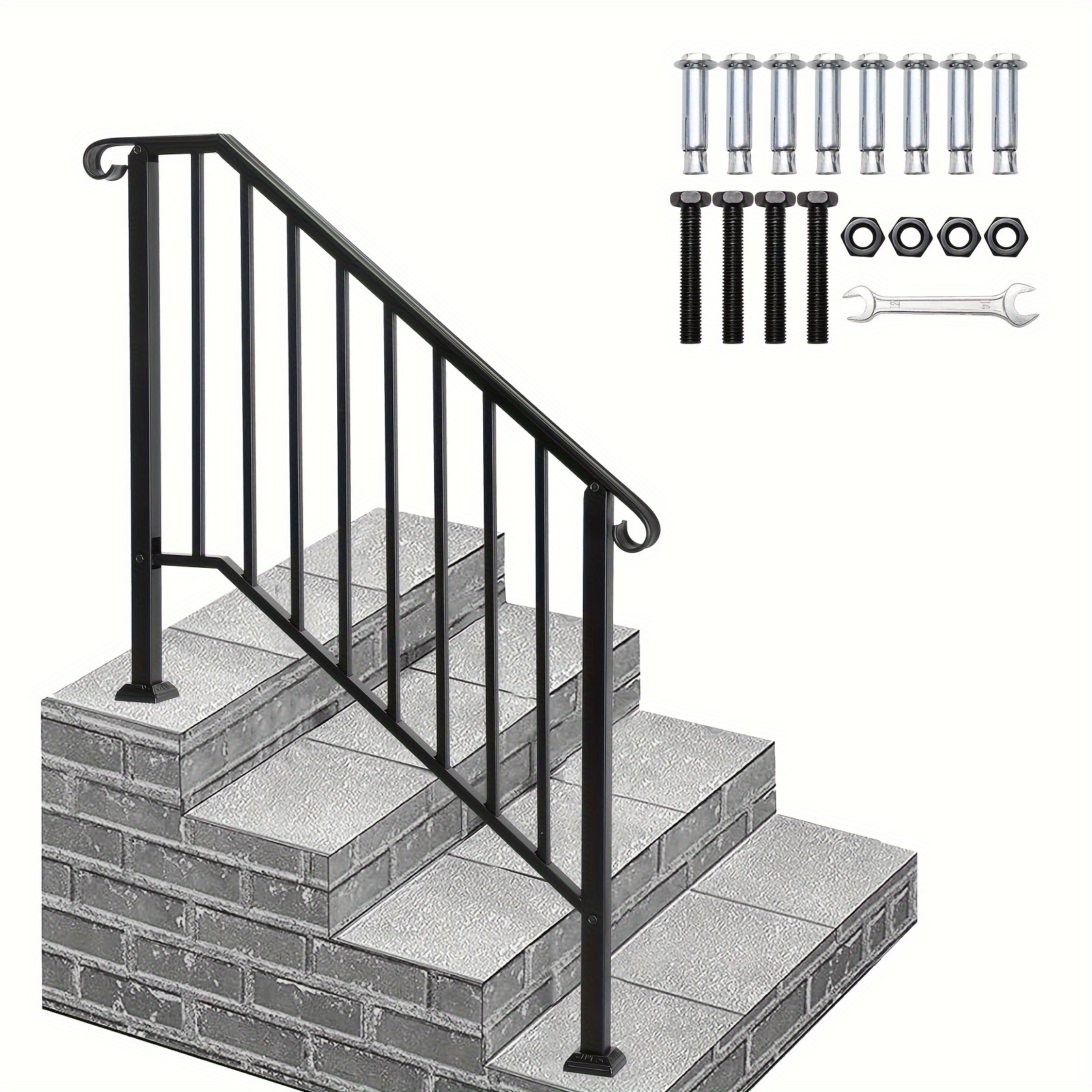 

1pc Ubesgoo Artisasset Matte Black Outdoor, 3 Level Iron Handrail, Cast Iron Handrails