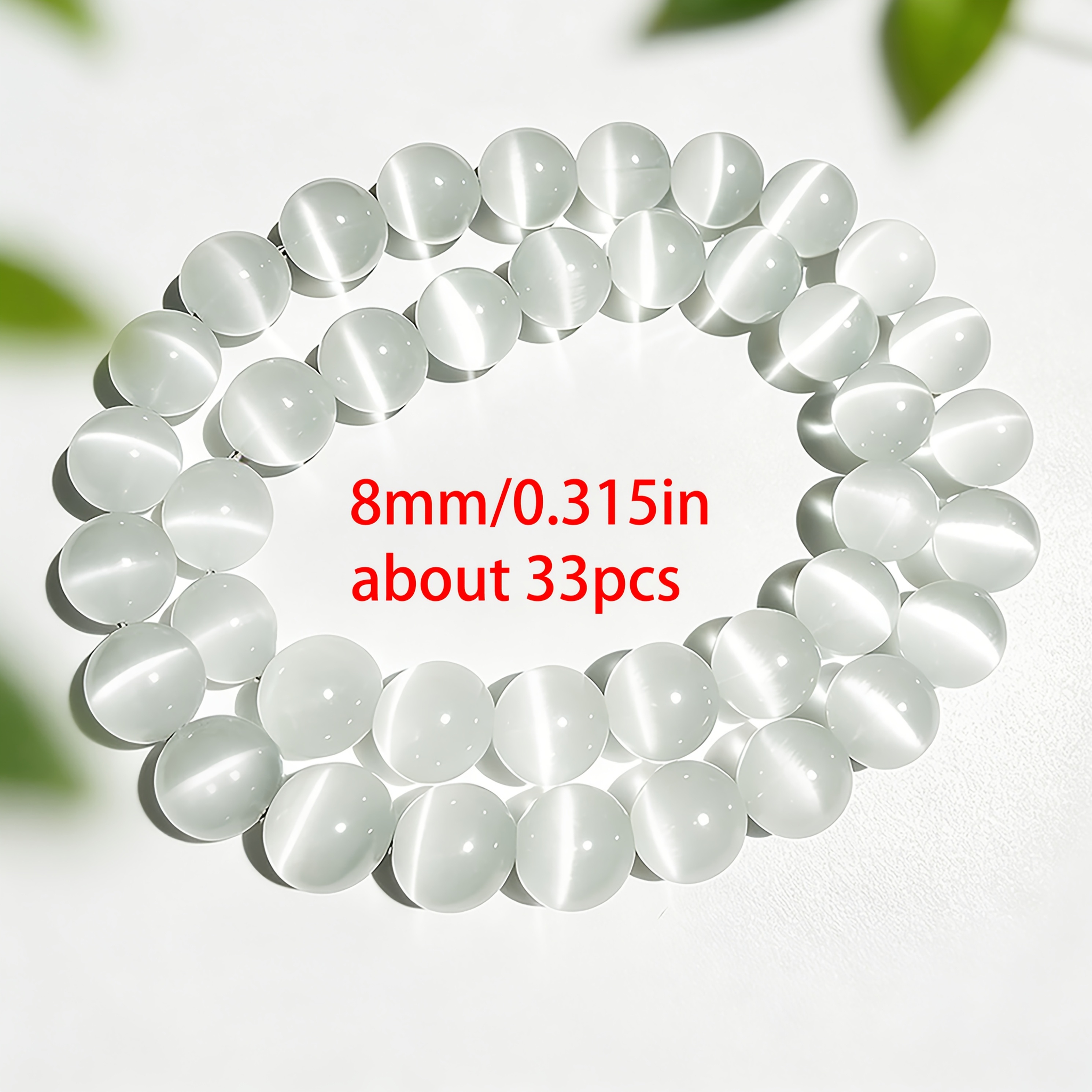 E-shop Perlen und Perlen-Sortimente, ca. 41/33/23 Stück 6/8/10 mm Katzenaugen- Weiße Glatte Runde Perlen mit Löchern, Hochwertige Edelsteinperlen,