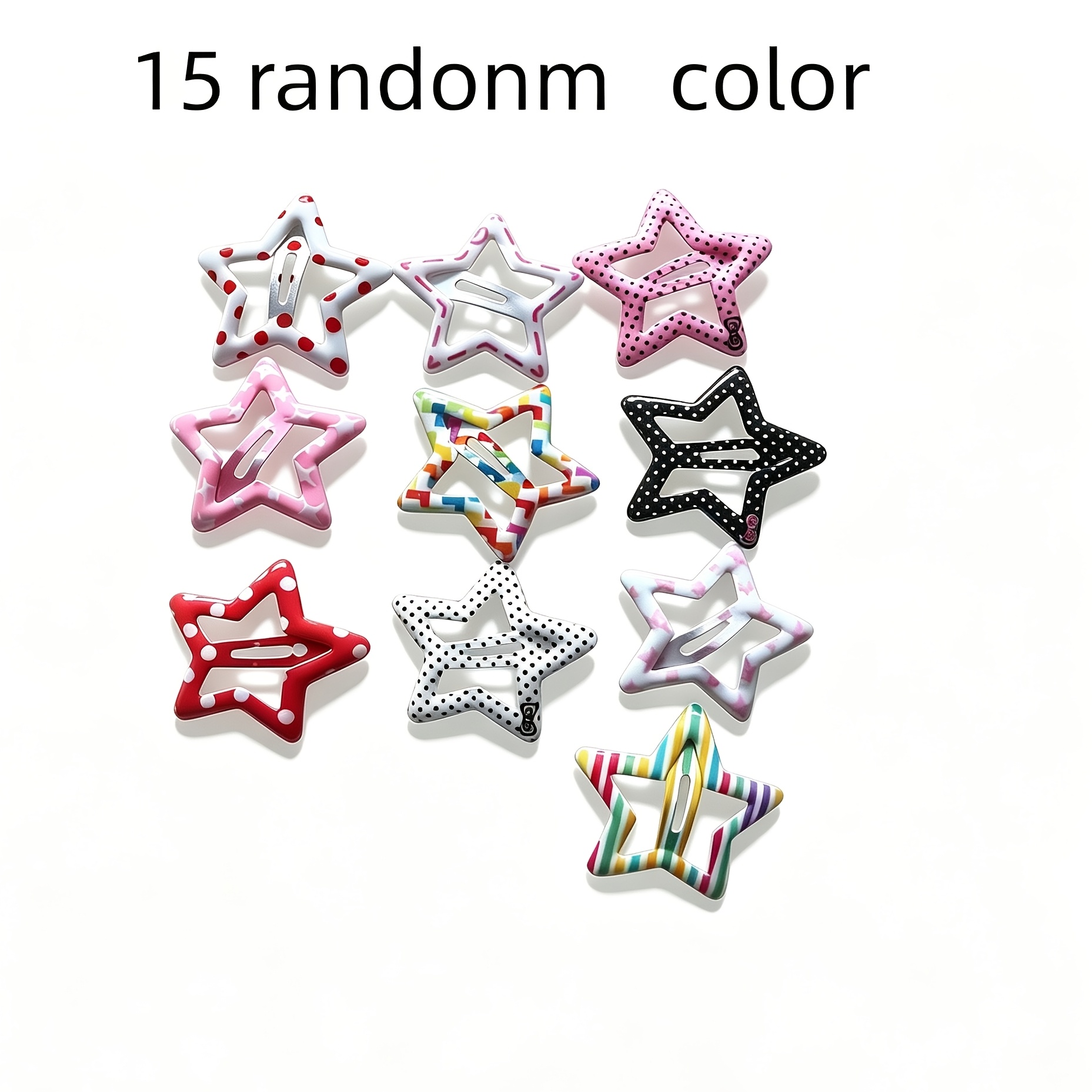 TEMU 15pcs Random Color Y2k Hollow-out Five-pointed Clips, Polka Dot, , And Striped Side Hair Clips For Flyaways, Versatile Bangs Hair Accessory Set