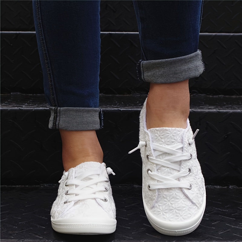 [sneakers] Casual Flat Shoes For Women, Featuring Stylish White Snowflake, Designed For , Lightweight, With , And A Low-top Style