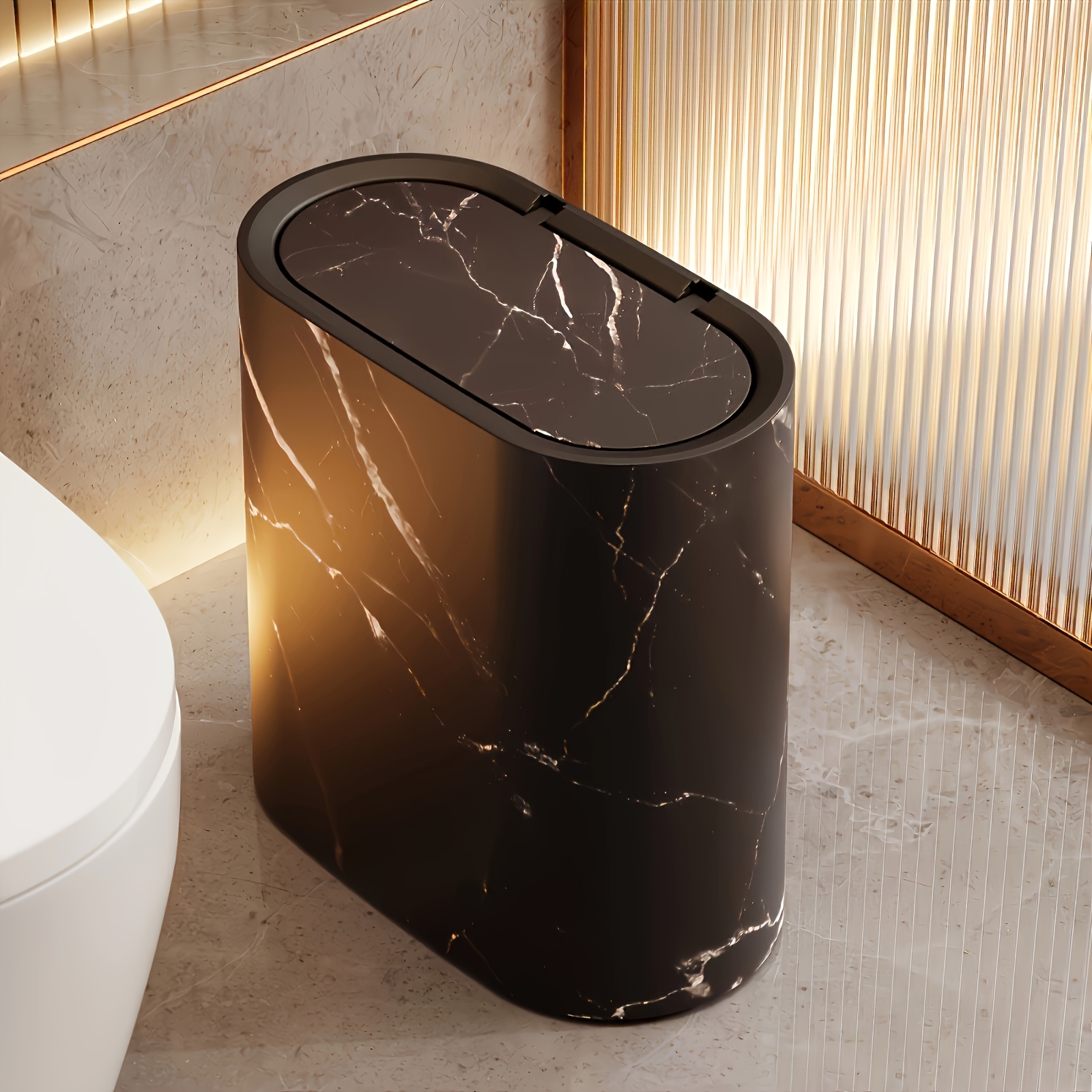 A Versatile Square Plastic Can With A Lid, Designed To Odors And Featuring A Push-open Lid, Suitable For Bathrooms, Hotels, Homes, And Living Rooms - No Power Source Required.