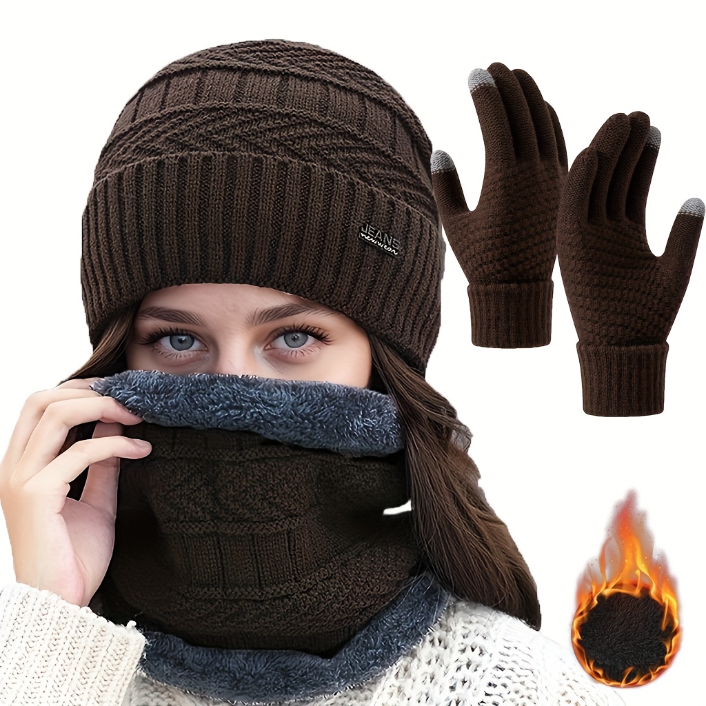 Bonnet, écharpe et gants chauds d'hiver pour femmes et hommes - 3 pièces - Couverture intégrale du visage et du cou - Léger et ajusté - Pour activités extérieures comme le vélo ou le ski - Tenue quotidienne ou formelle - Matériaux de qualité - Lavage à la main
