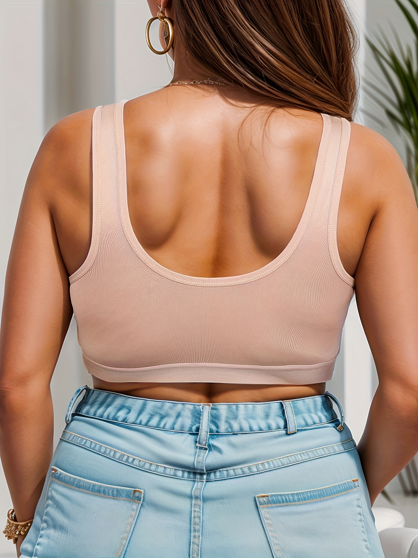 Women's Plus Elegant Bra, Plus Size Solid Front Closure Full Cover Non Padded Bralette