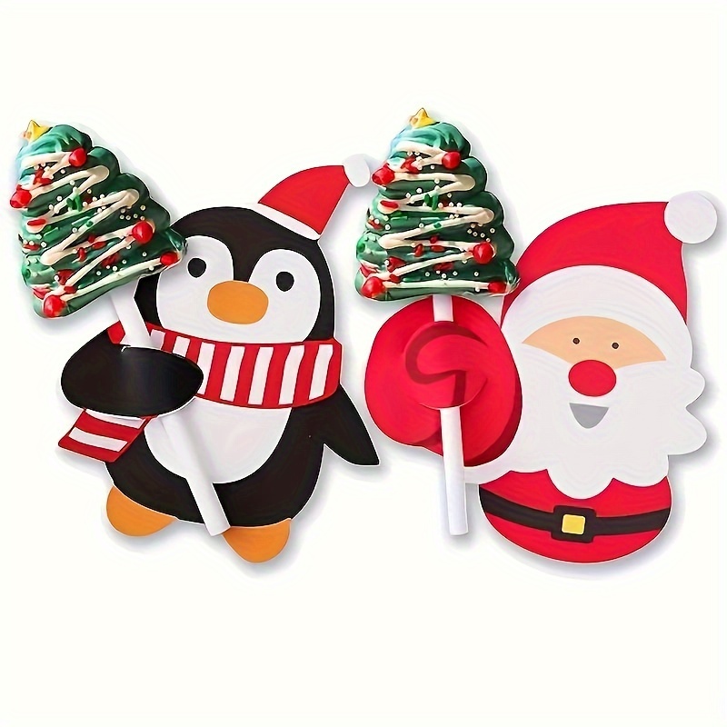 

Festive Christmas Penguin And Santa Claus Lollipop Card Decorations - 50/100 Pcs - Party Supplies - Paper Material - Bpa Free