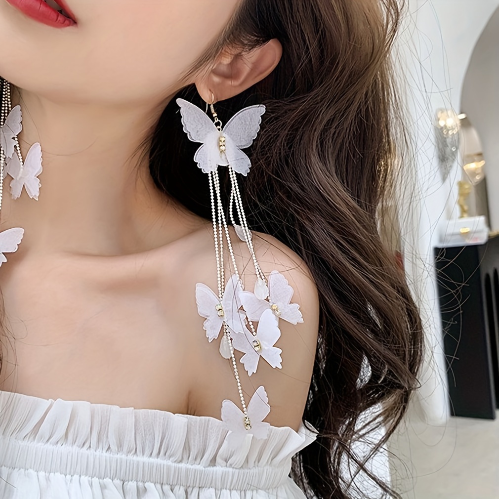 

Boho Style Dangle Earrings Dainty Butterfly + Long Tassel Design Match Daily Outfits Party Accessories Casual Dating Decor