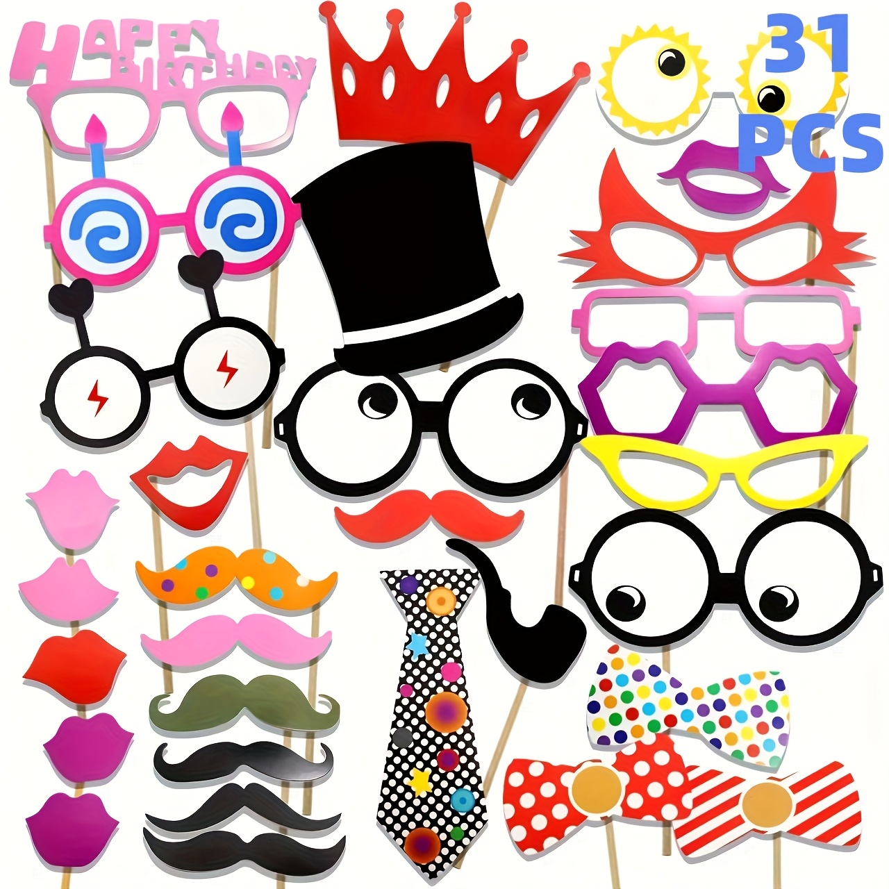 31pcs Birthday Party Photo Props Holiday Party Party Decoration Items, Perfect For Halloween & Christmas
