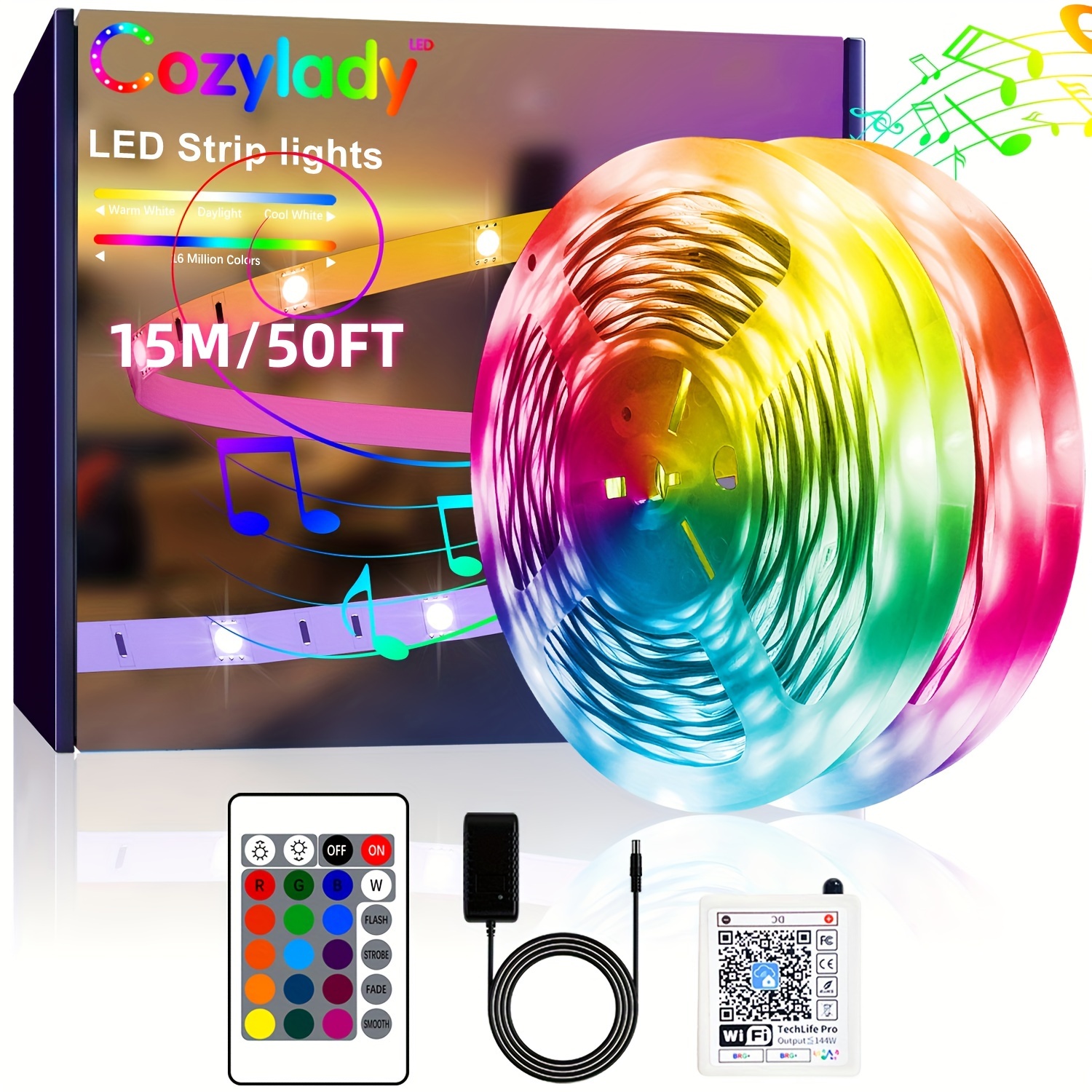 1pc App Controlled Smart RGB Led Strip Light For Party And Bedroom  Decoration, 2m/6m/10m And 60/180/300 Lights