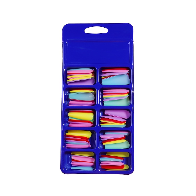 TEMU 100pcs Colorful Long Coffin Acrylic Nail Tips, Candy Pressed Full Coverage Artificial Nails For Diy And Salon Use, False Nails, Nail Art