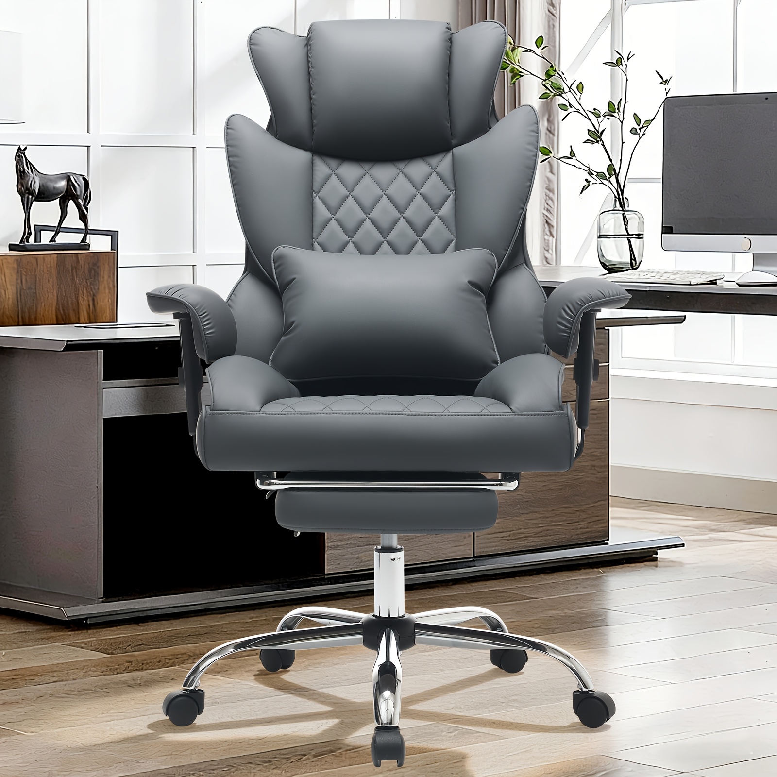 item picture Big And Tall Ergonomic Office Chair With Footrest, Extra Wide & Lumbar Support, Soft Fixed Armrests Comfortable Computer Desk Chair For Home Or Office