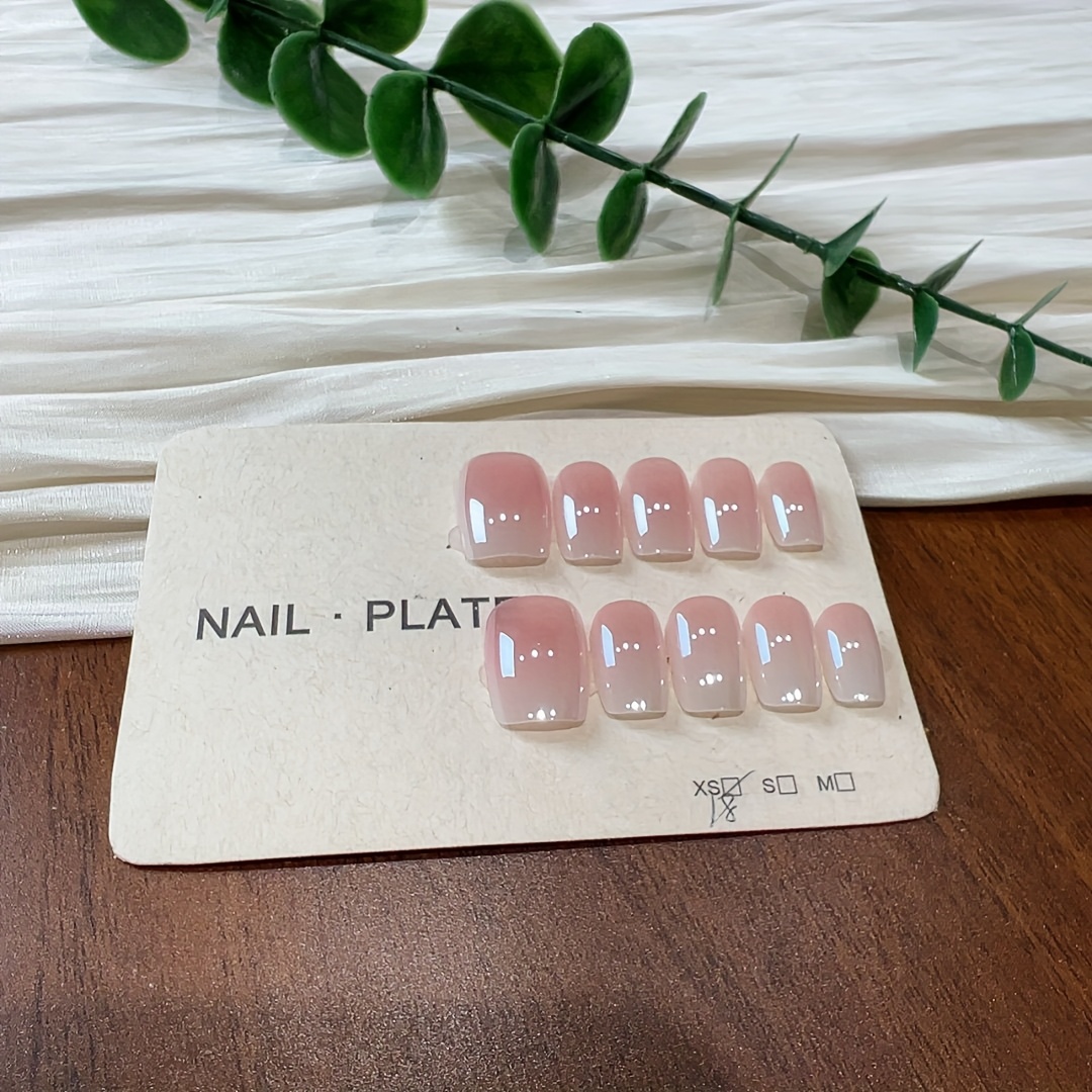 TEMU 10pcs Electroplated Pure Desire Pink And White Gradient Elegant False Nails For Women, Suitable For Holiday Leisure Diy