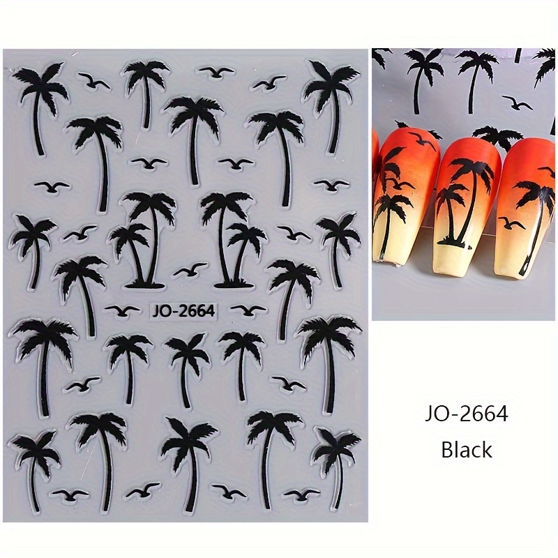 New Adhesive Transparent Nail Stickers Featuring Coconut Trees In 4 Color Combinations