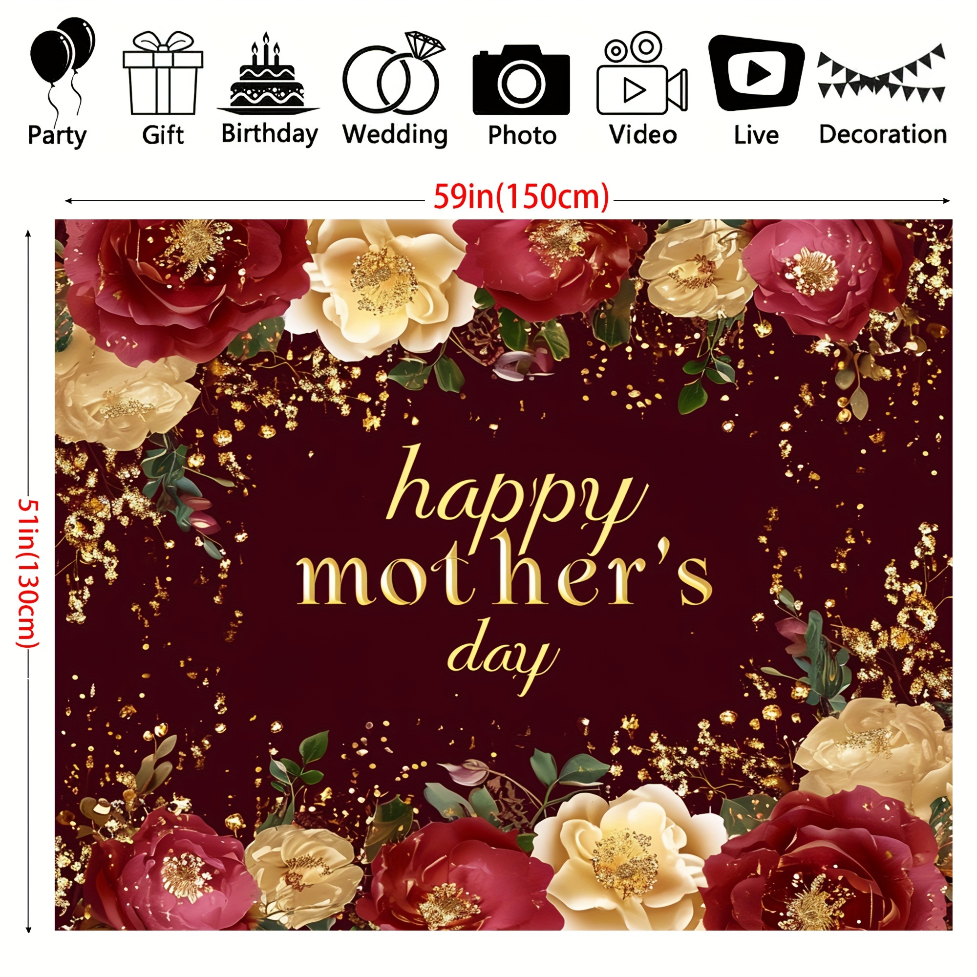 1 vrolijke moederdag foto rode en gouden bloemen - Temu Belgium, image size:2000x2000