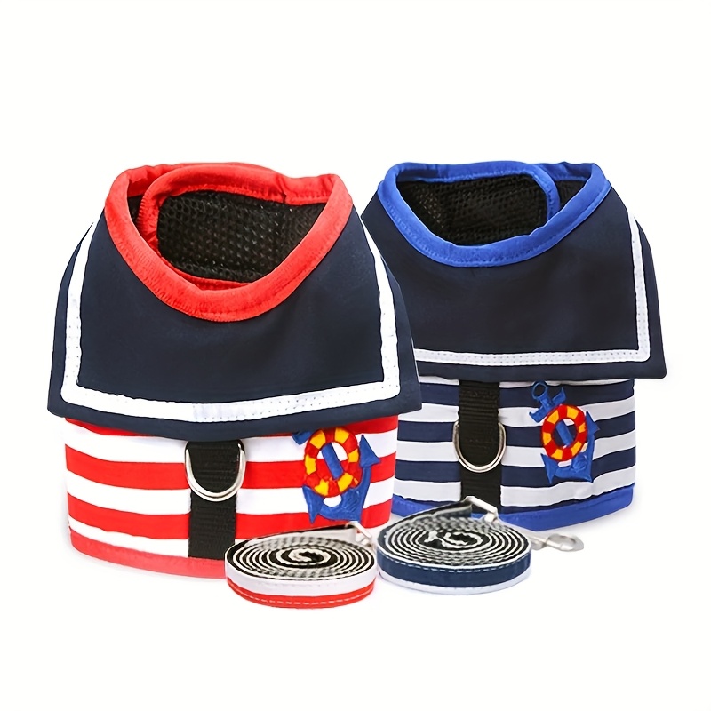 Adjustable Dog Collar Harness Leash in Navy Suit Style