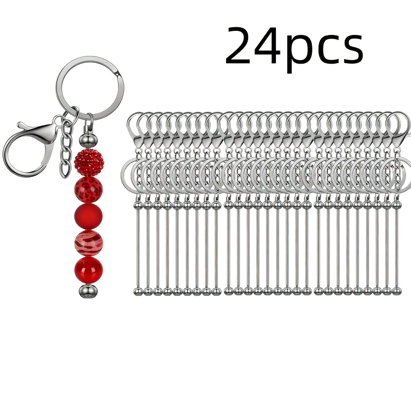TEMU Lot de 24 porte-clés pour femme, accessoires de bijoux DIY, kit d'accessoires pour porte-clés à perles vierges pour la fabrication de porte-clés