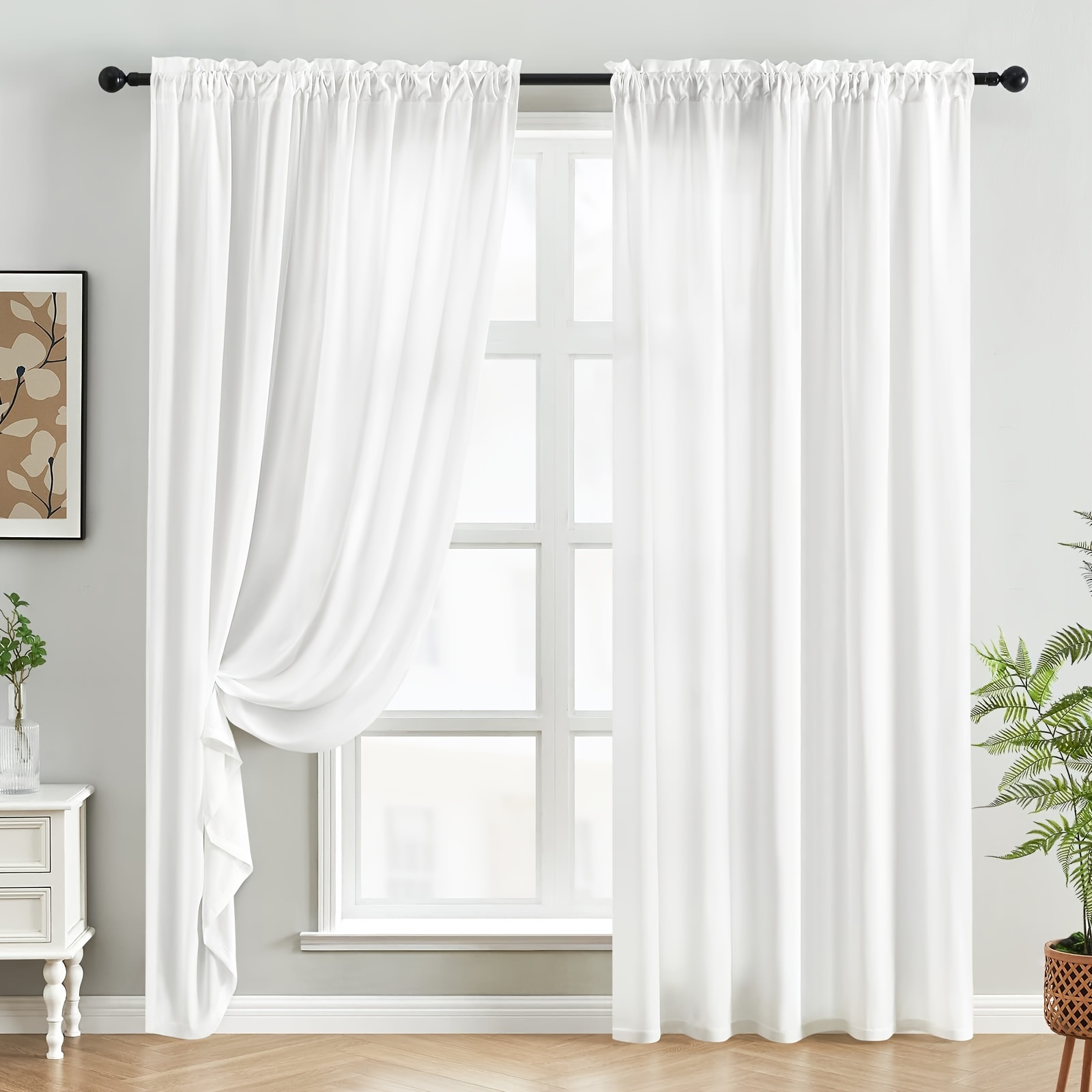 

2pcs Sheer Curtains, 100% Polyester Rod Pocket Drapes, Semi- Filtering Window Treatments For Bedroom And Living Room, Machine Washable, Fade Resistant, Privacy Panels