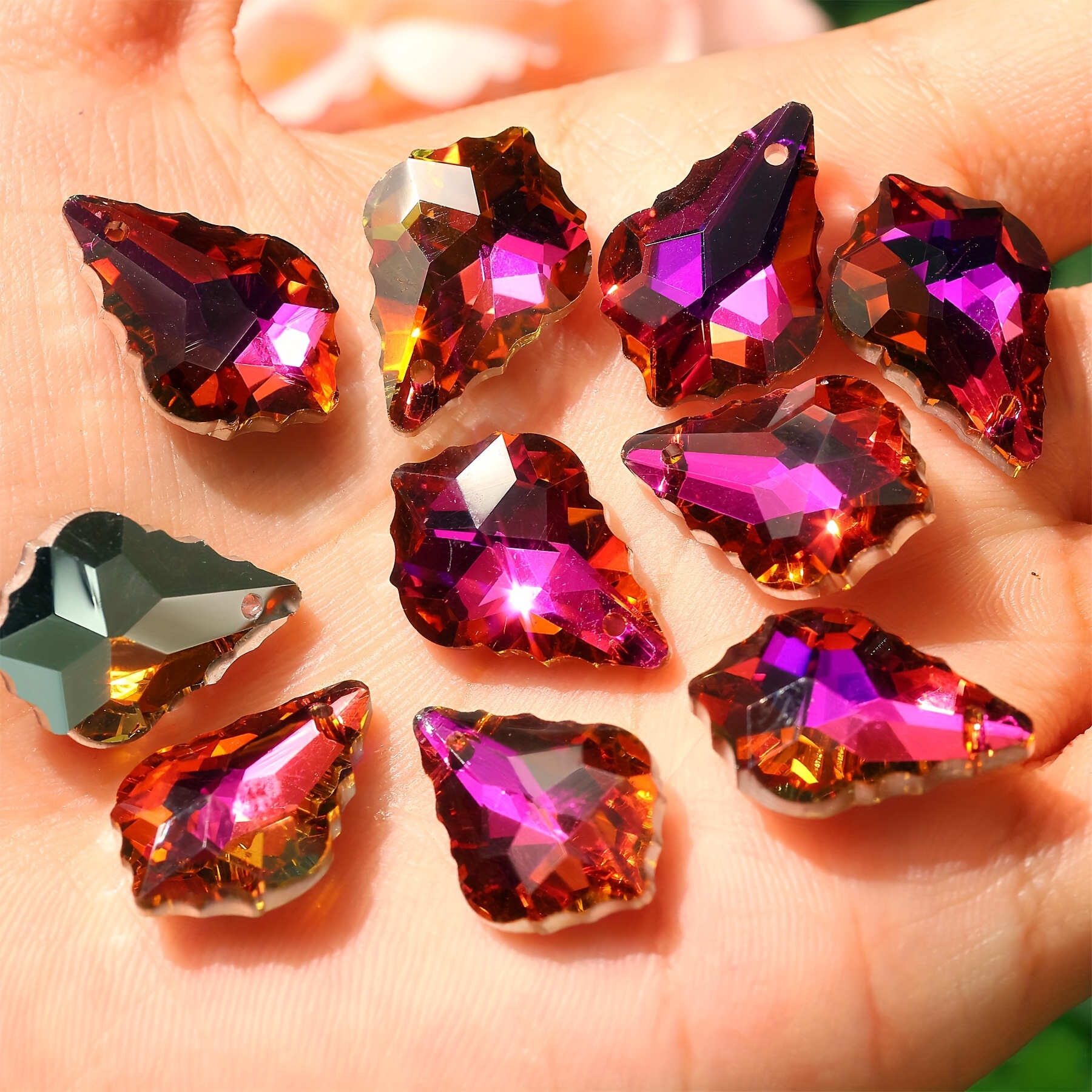 10pcs Maple Leaf Shaped AB Rainbow Glass Beads for DIY Jewelry Making