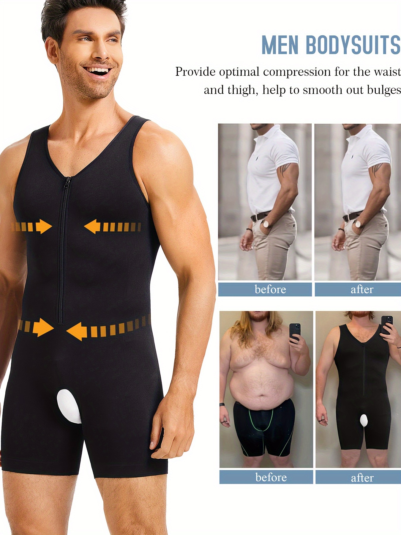 Men's Shapewear, Seamless Body Shaper, Tummy Control Bodysuit, Elastic  Round Neck Jumpsuit
