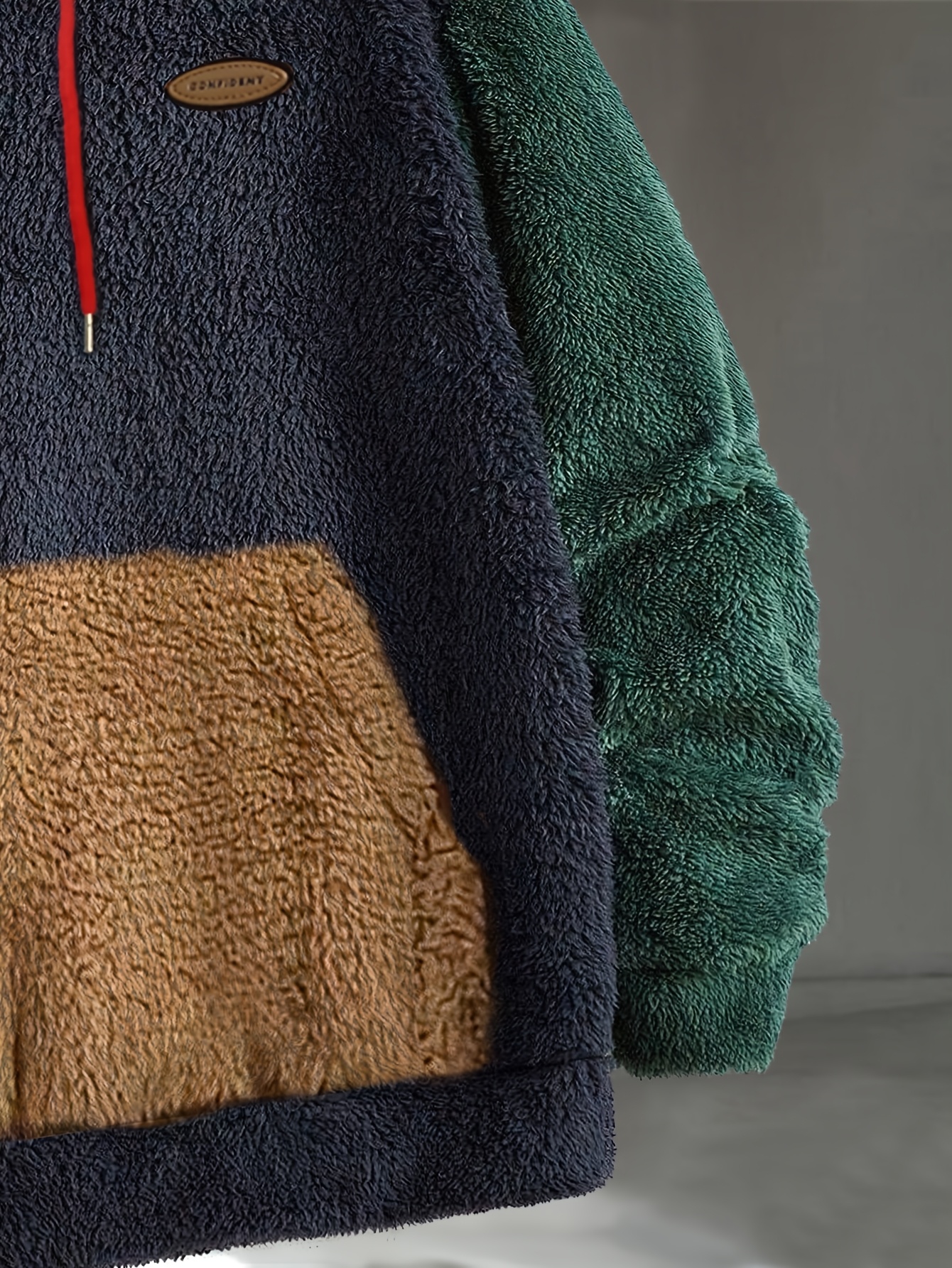 Men's Multicolor Fleece Hoodie with Patch - Warm, Casual Fall & Winter Sweatshirt with Drawstring Hood and Kangaroo Pocket, Casual Winter Wear|Color Block Hoodie|Soft Texture Sweatshirt