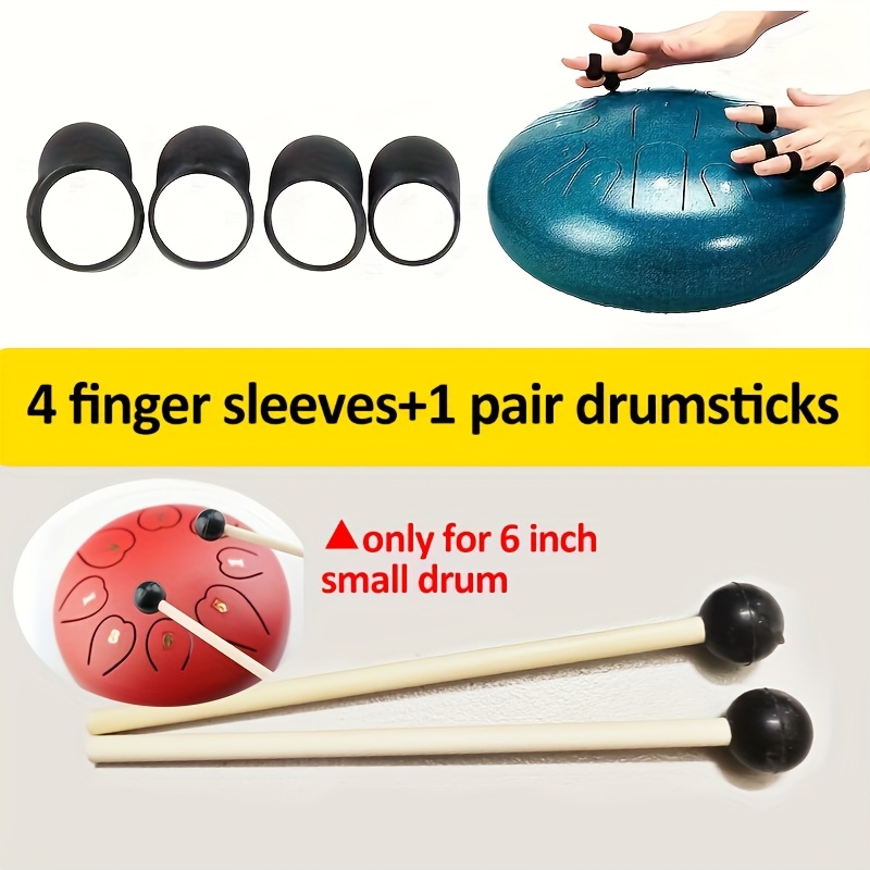 

6-inch Drum Accessory Set With 1 Pair Drumsticks And 4 Finger Covers, Lotus Steel Tongue Drum , Soft Drumsticks For Percussion Instruments