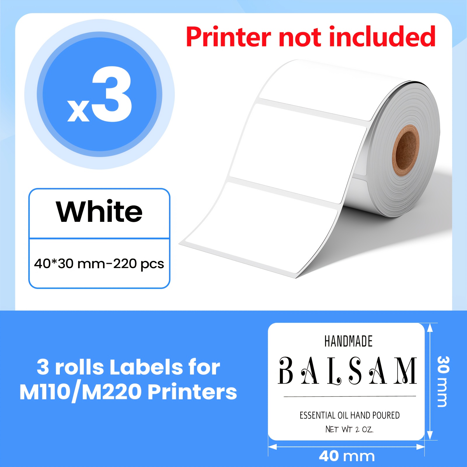 TEMU Thermal Labels Sold Separately, Phomemo M110 Label Printer + 90-label Pack, Wireless Barcode Sticker Printer, Label Maker For Addresses,